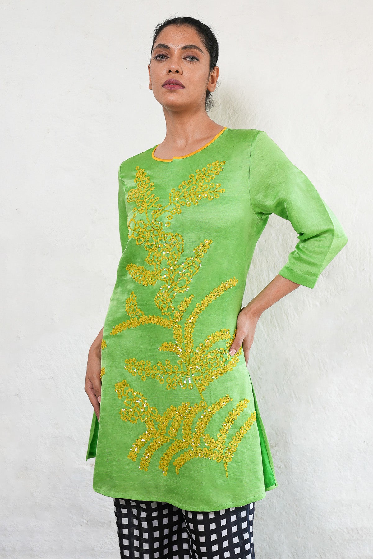 Green Sequins A-Line Kurta Set