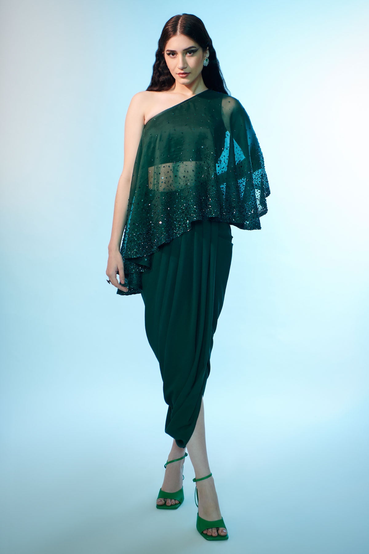 Anjali Kanwar Green Sequins Cape & Skirt Set for women online at ScrollnShops