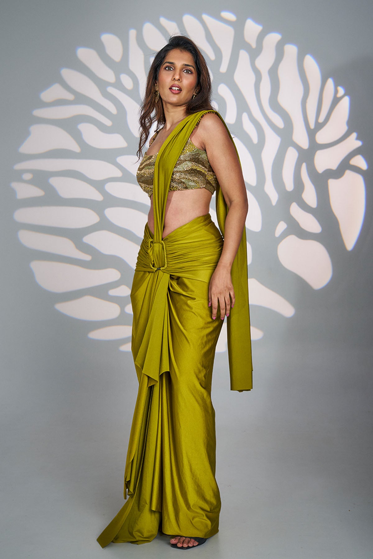 Green Sequins Cutdana Saree Set