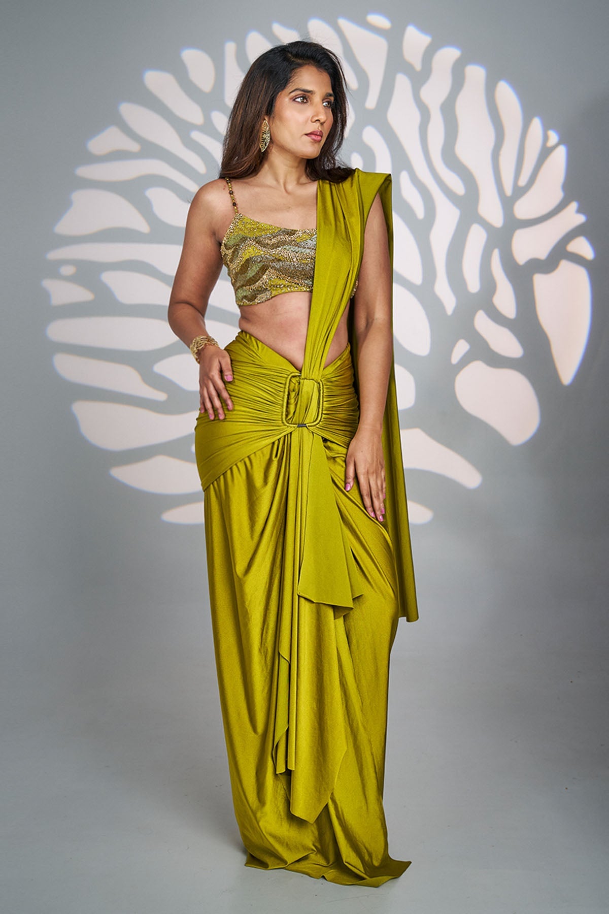 Buy Green Sequins Cutdana Saree Set for women by Ricka Gauba online available at scrollnshops