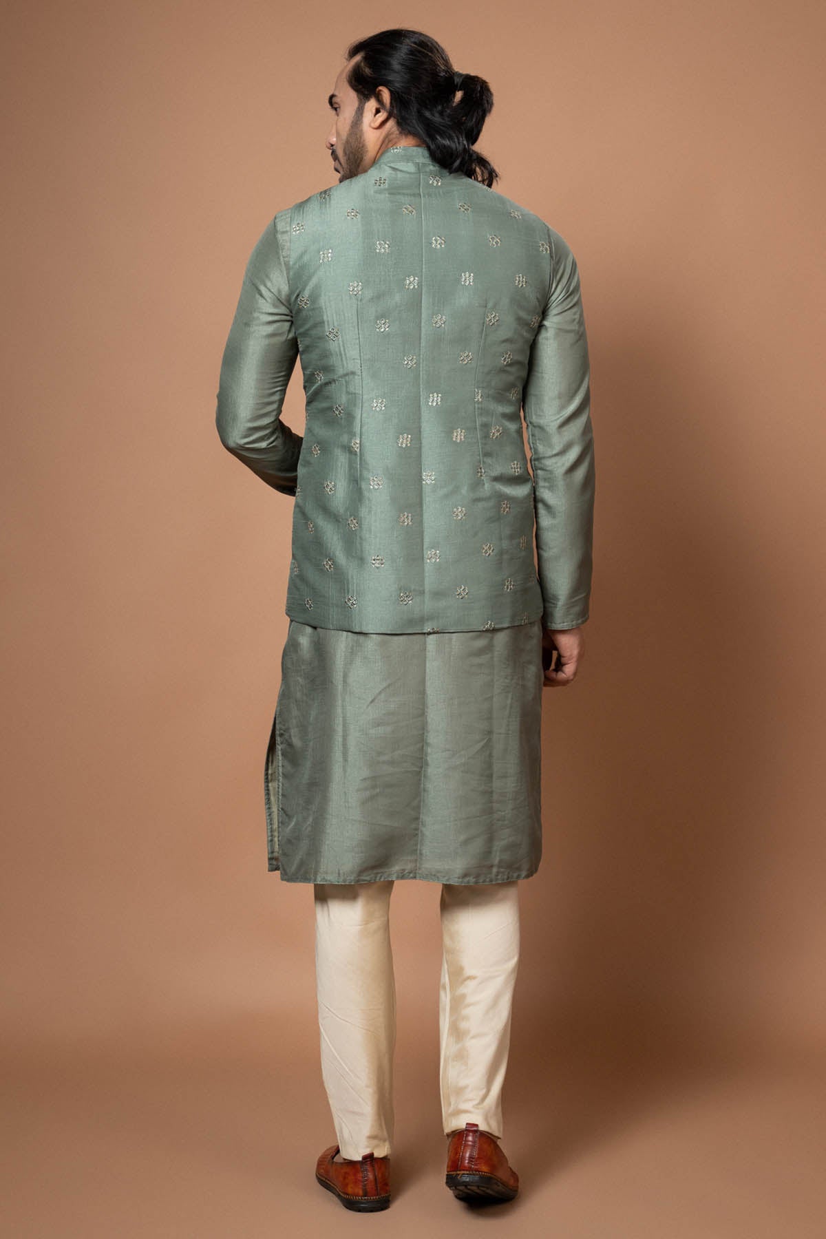 Green Sequins Embroidered Bundi