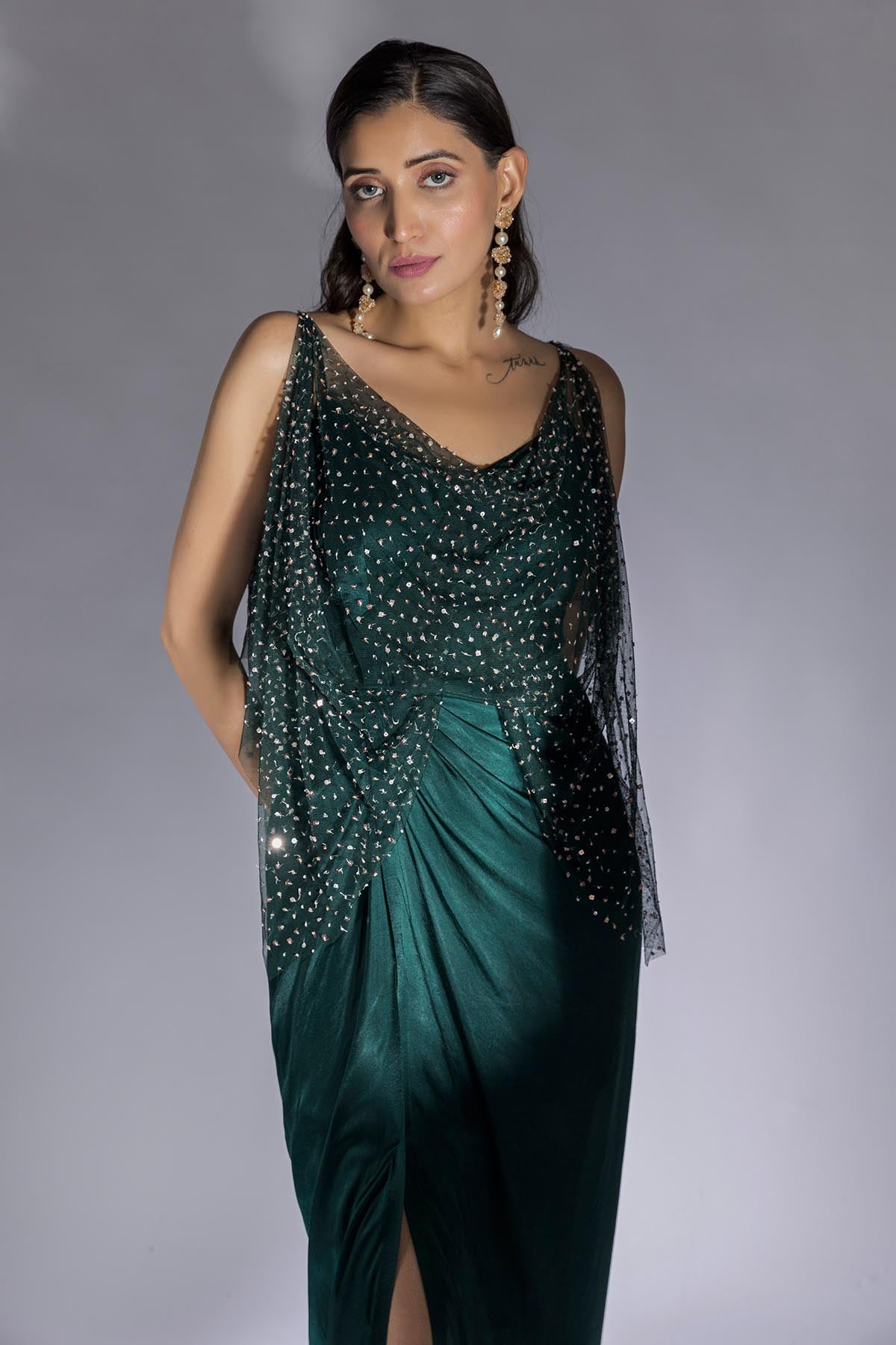 Green Sequins Embroidered Dress