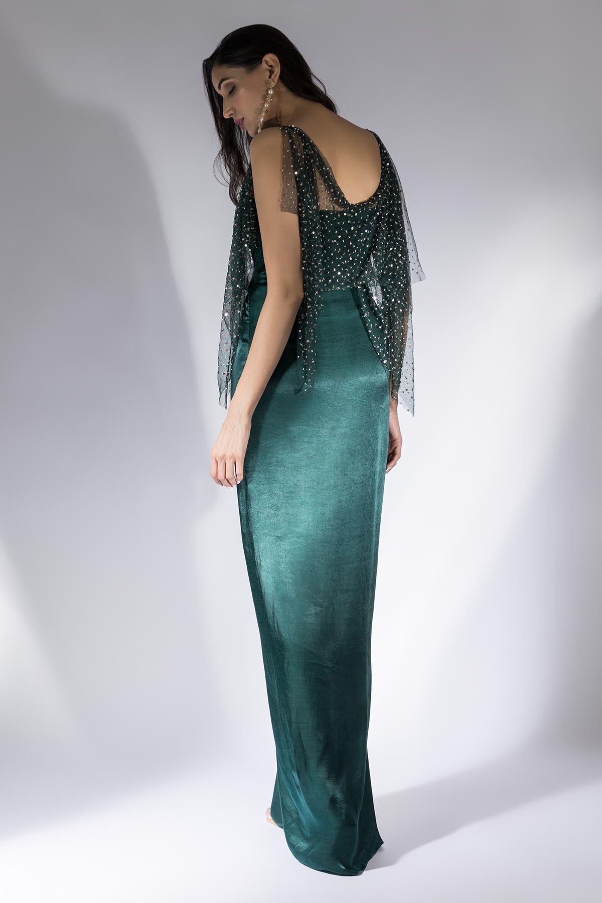 Green Sequins Embroidered Dress