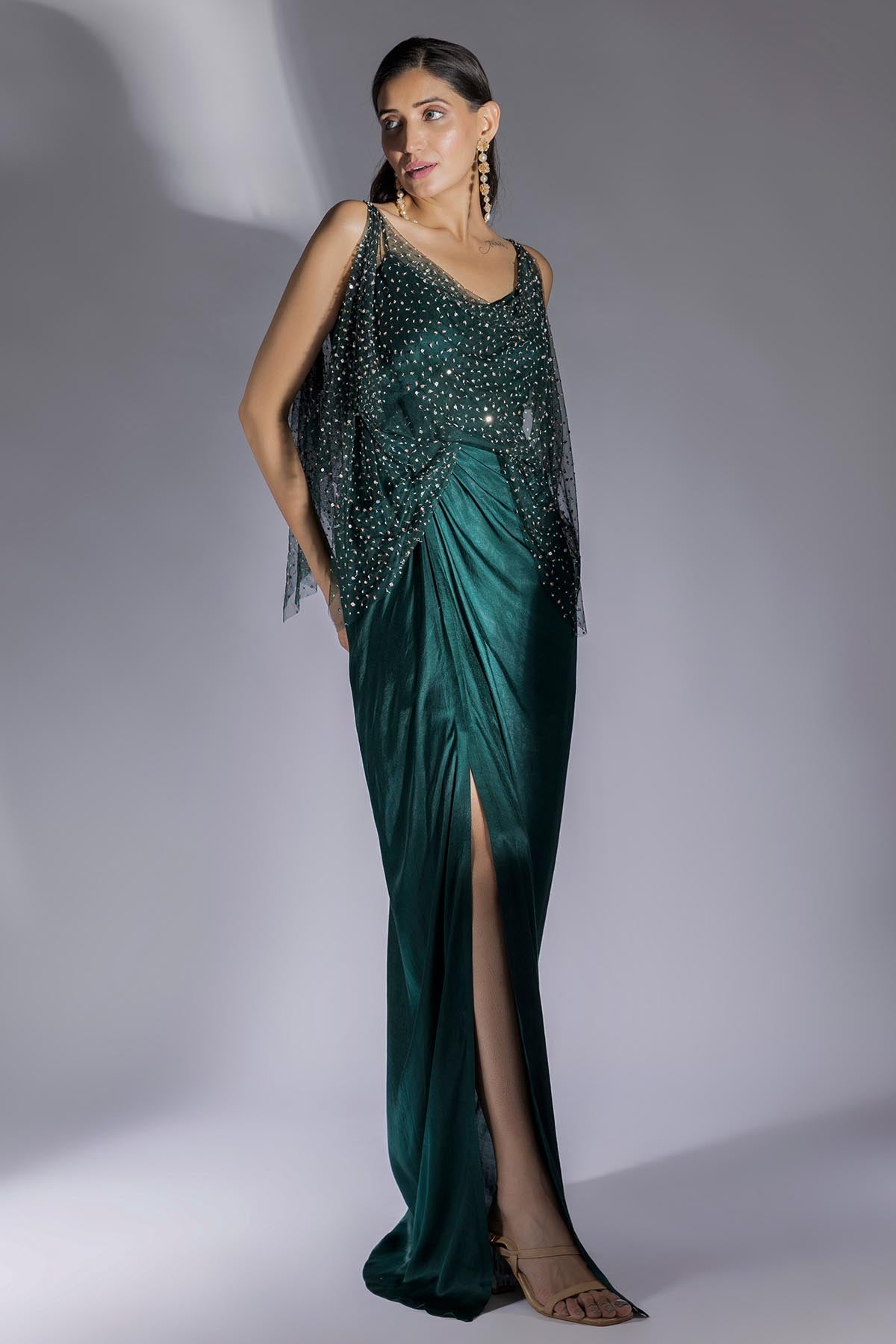 Green Sequins Embroidered Dress