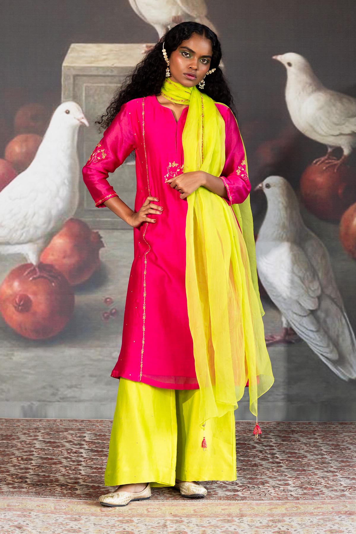 Green Sequins Embroidered Pants