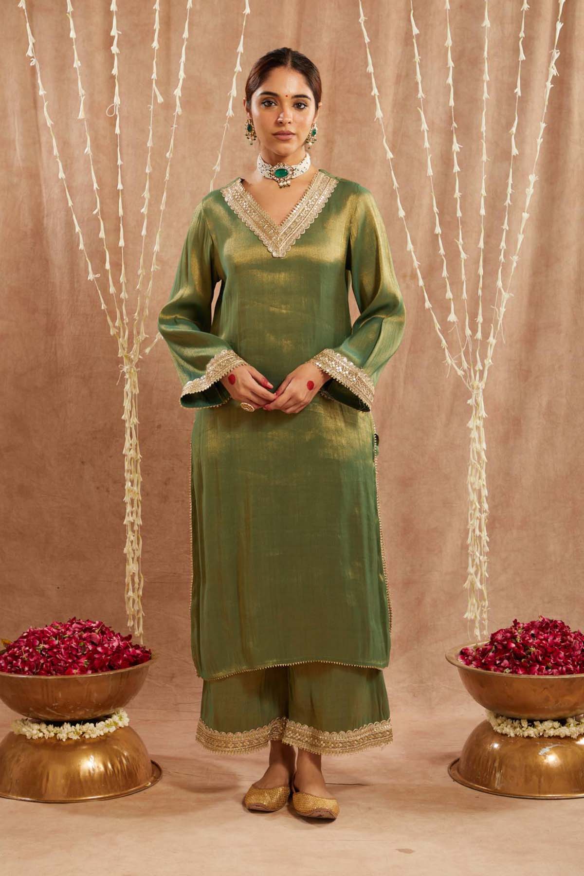 Buy Green Sequins Gota Kurta Set by Nero for women online at ScrollnShops