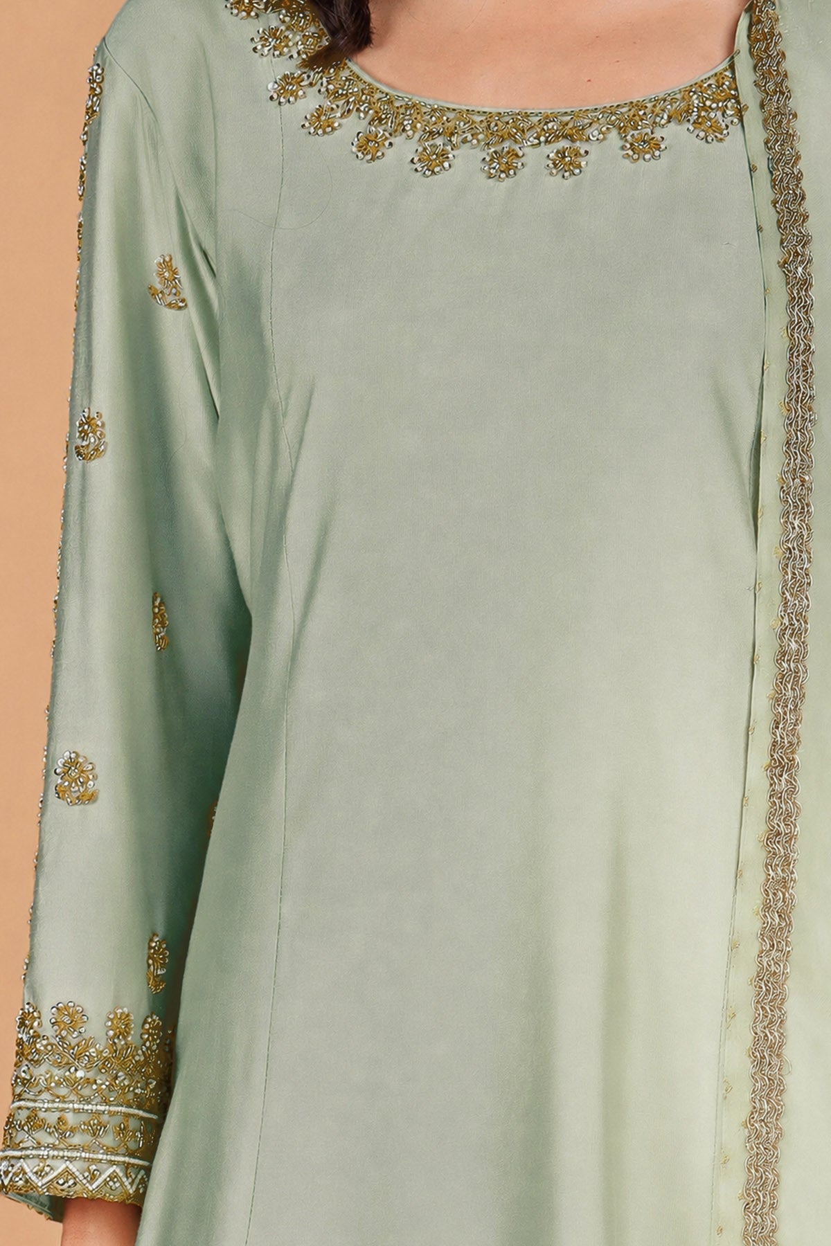 Green Sequins & Pearl Kurta Set