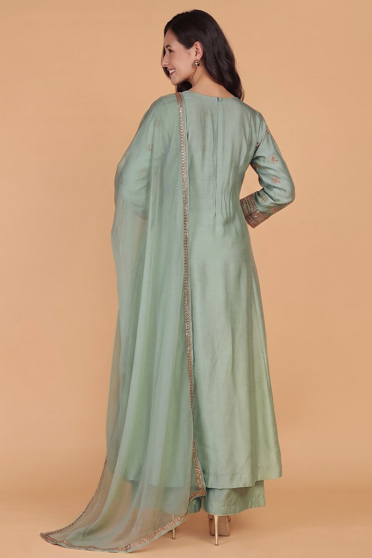Green Sequins & Pearl Kurta Set