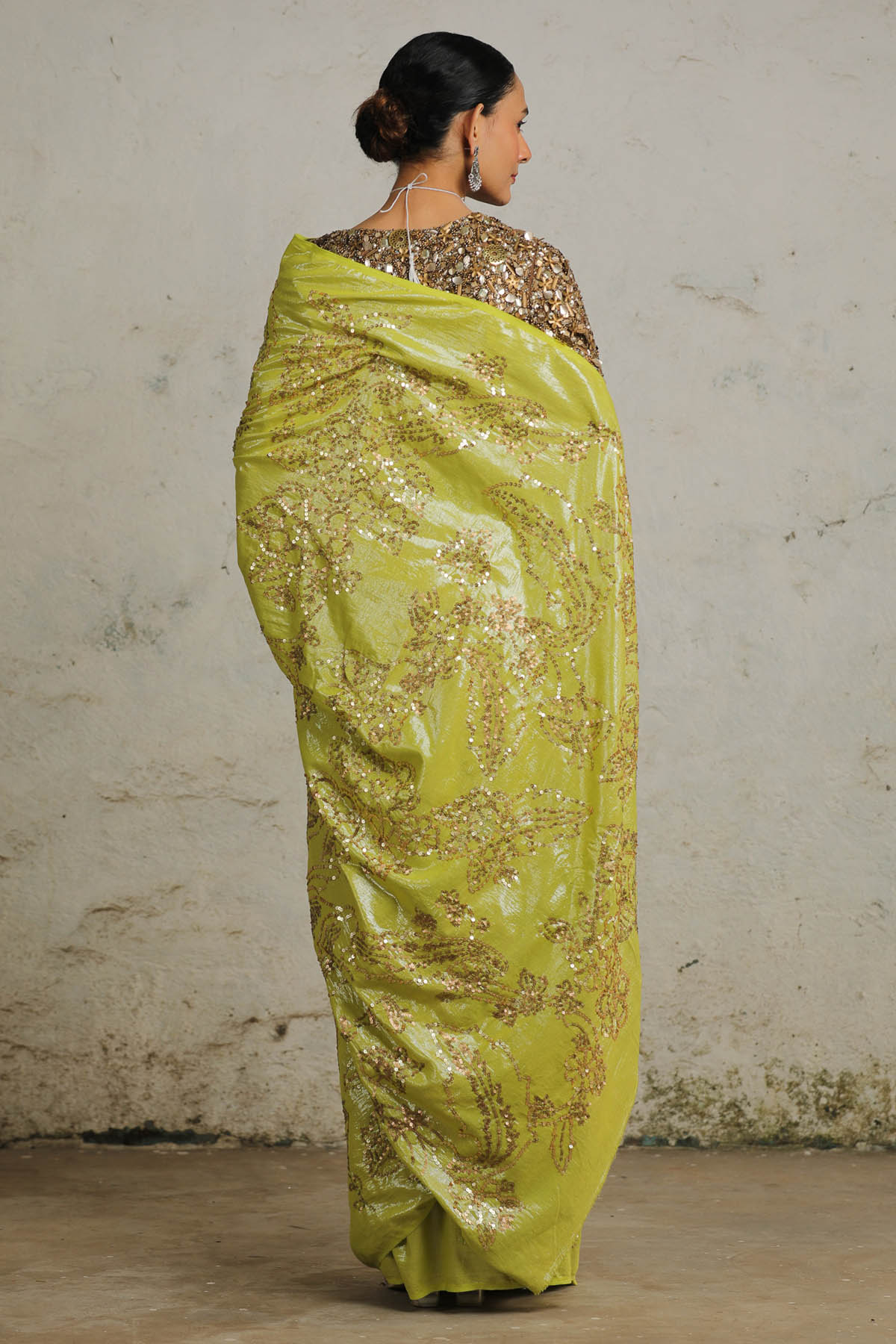 Green Sequins Saree & Blouse