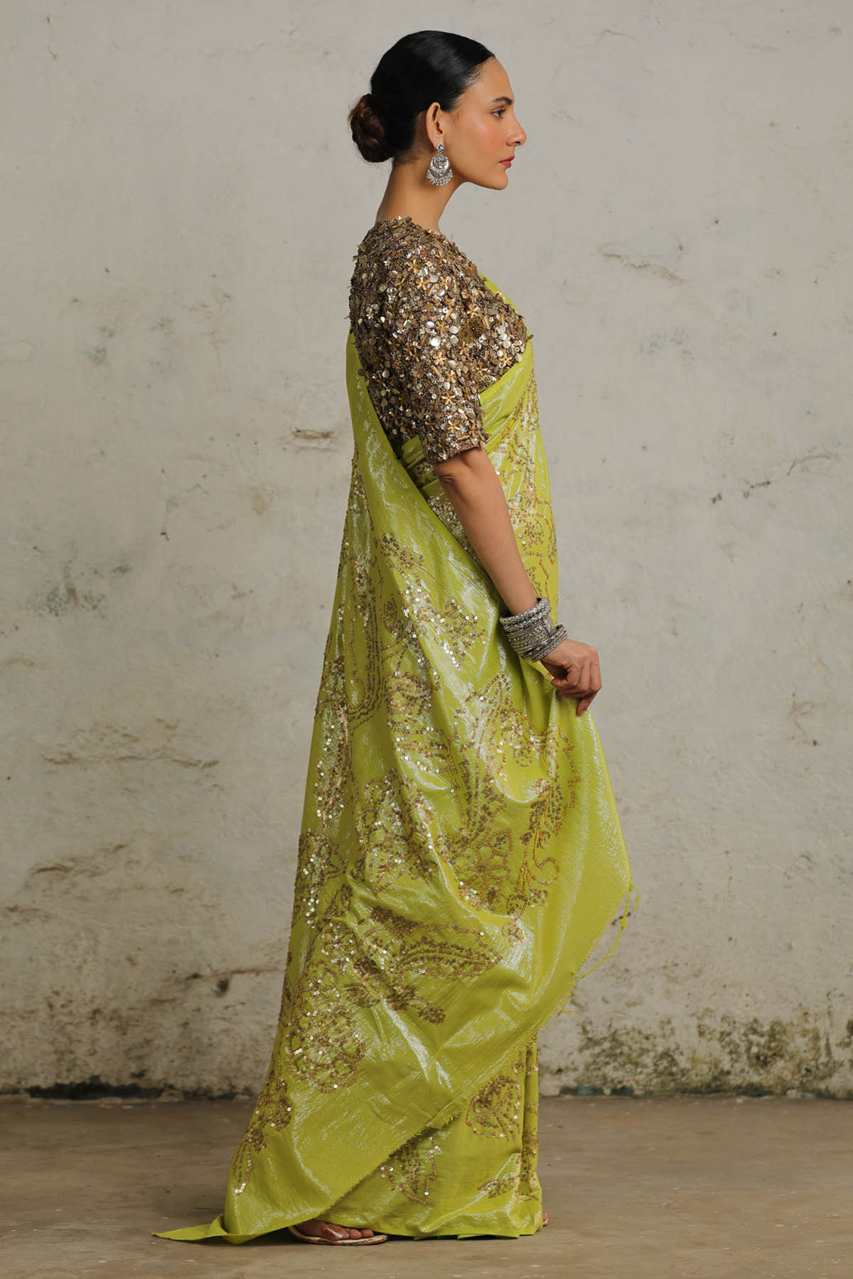 Green Sequins Saree & Blouse