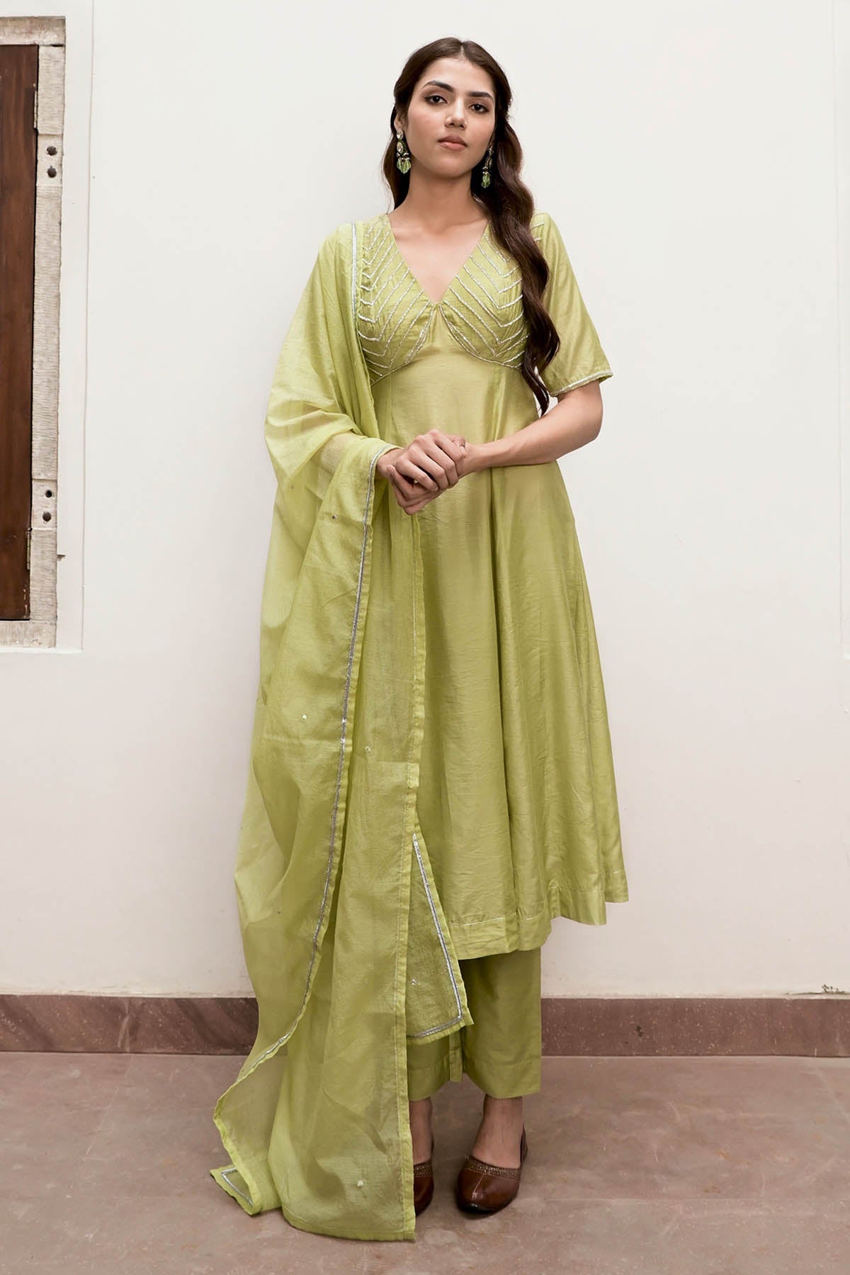 Taro India Green Sequins Work Kurta Set for women online at ScrollnShops