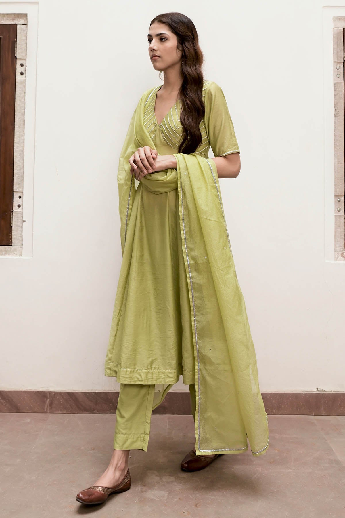 Green Sequins Work Kurta Set