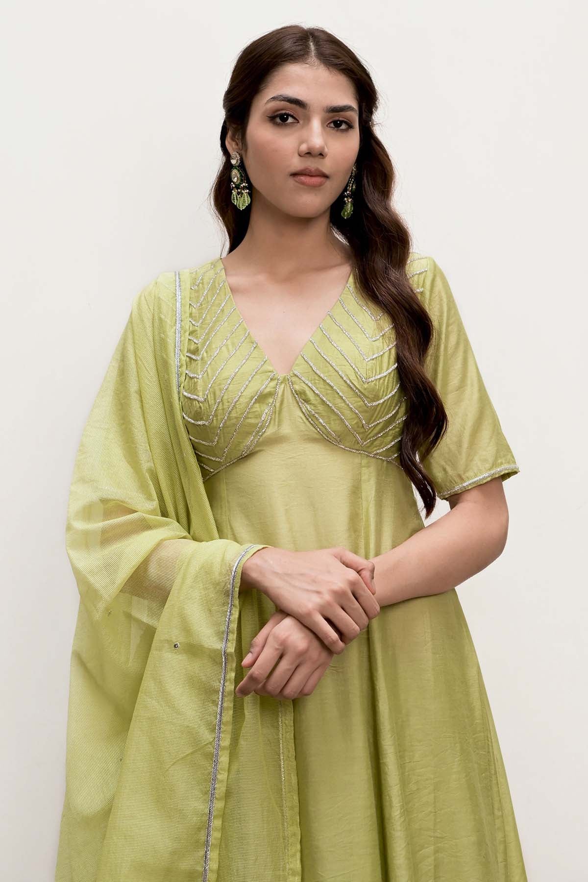 Green Sequins Work Kurta Set