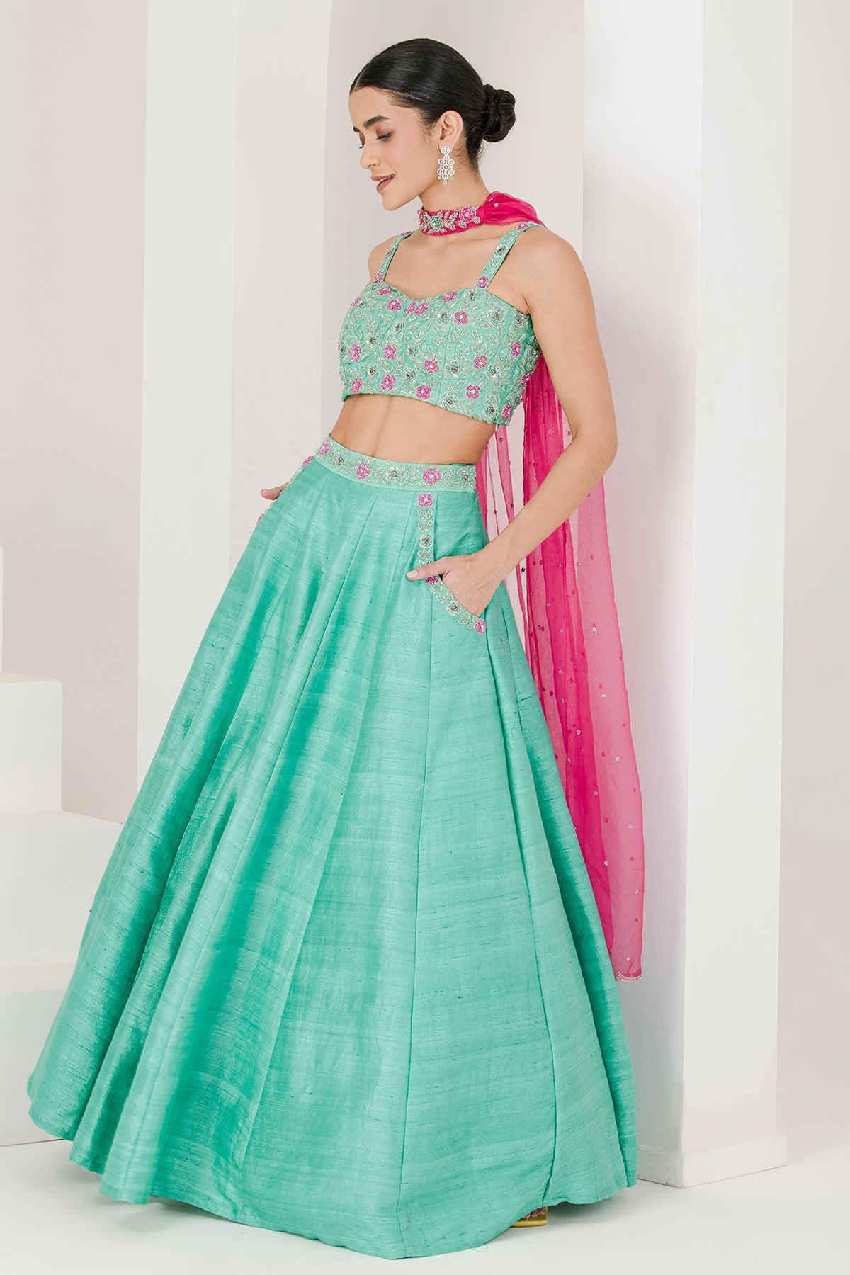 Buy Green Sequins Work Lehenga Set by The Maive for women online at ScrollnShops
