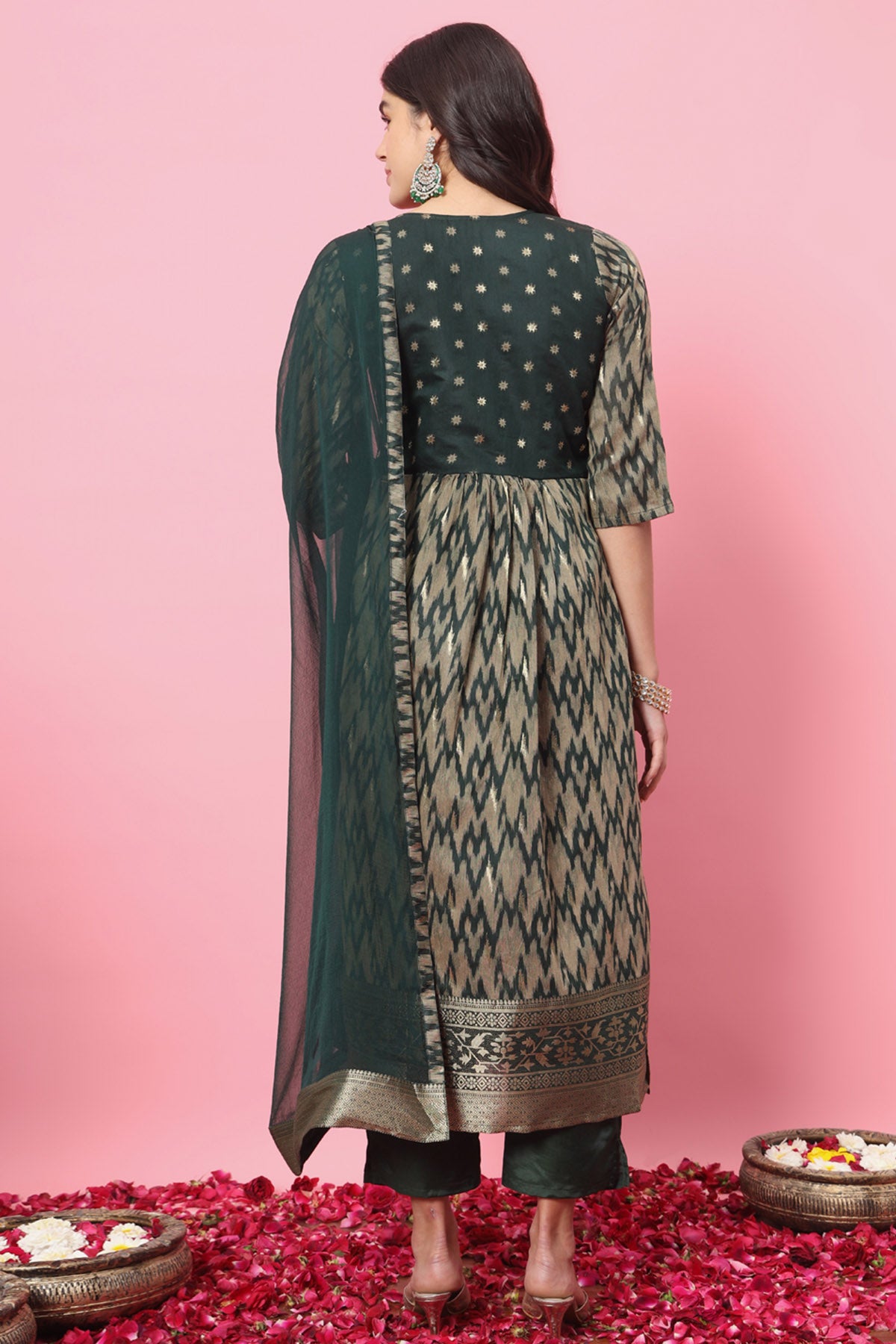 Green Sequins Yoke Kurta Set