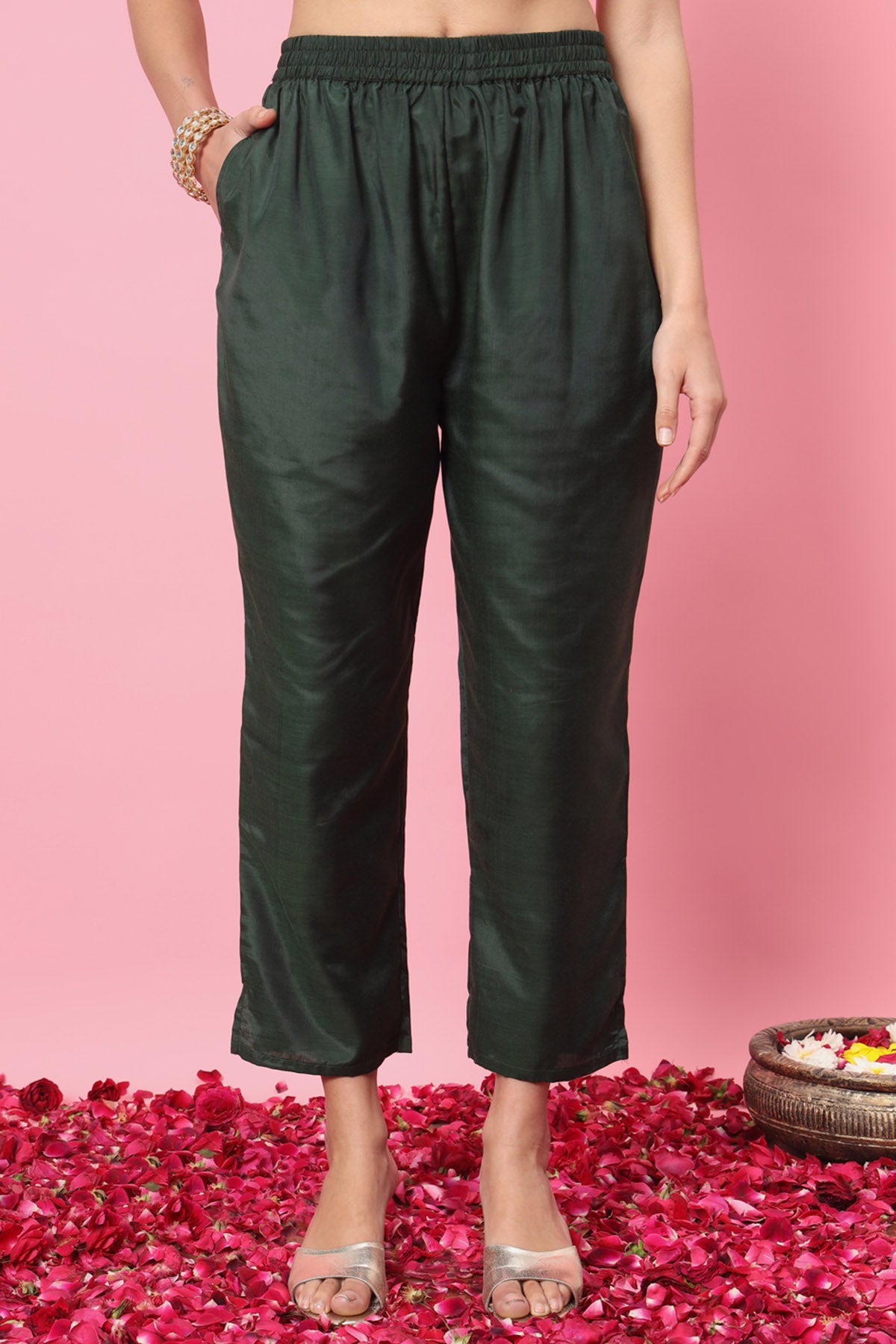 Green Sequins Yoke Kurta Set