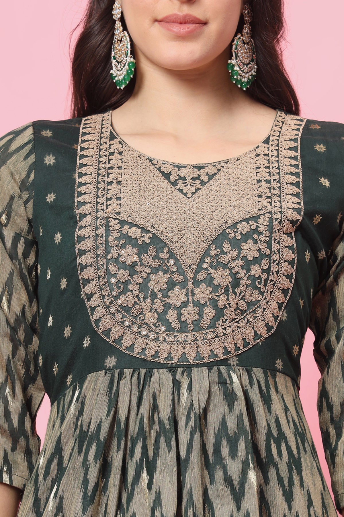 Green Sequins Yoke Kurta Set