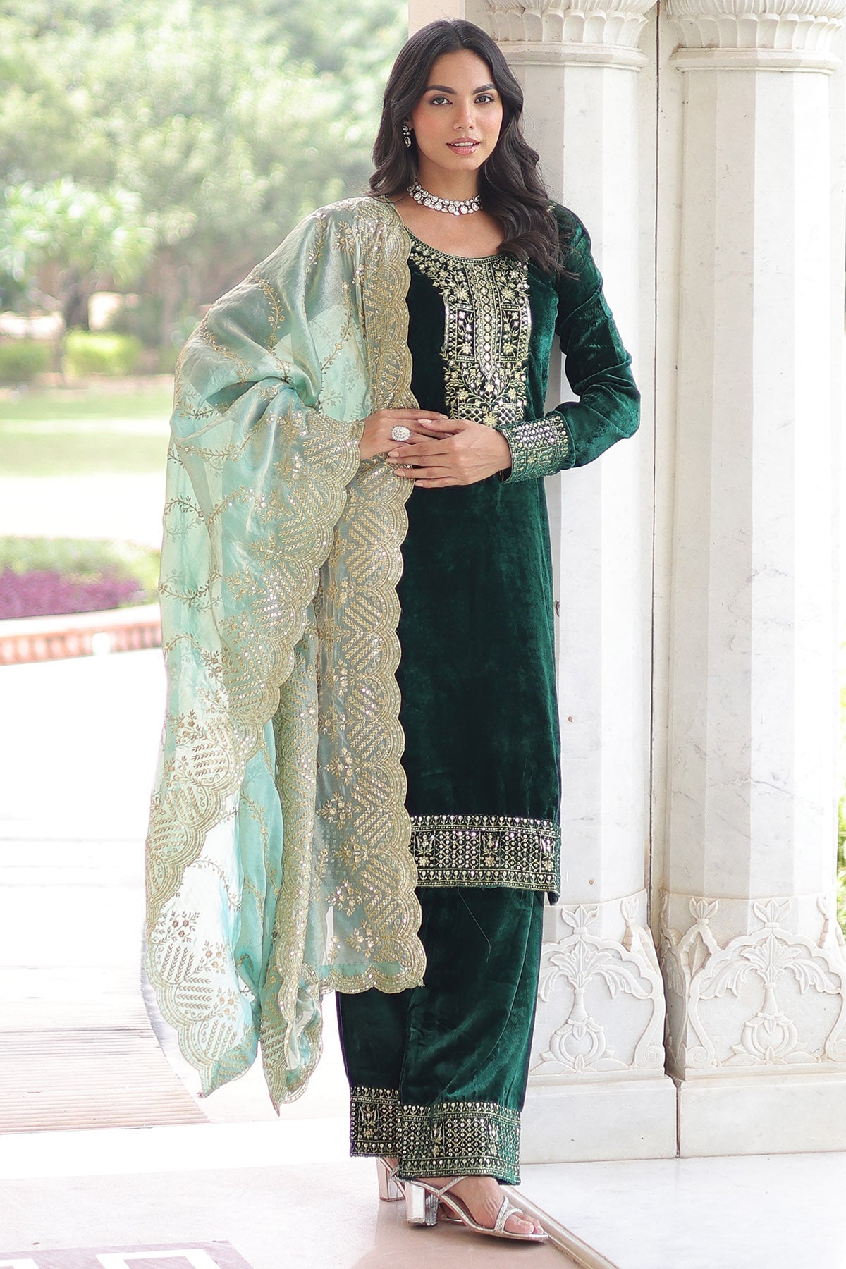 Buy Green Sequins & Zari Kurta Set for women by Aastha Fashion online available at scrollnshops