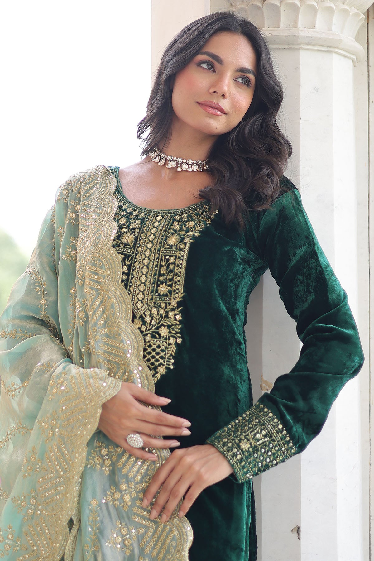 Green Sequins & Zari Kurta Set