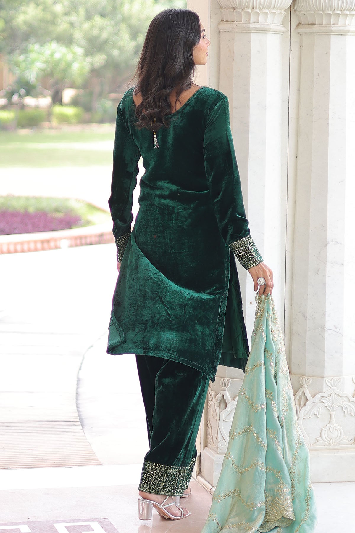 Green Sequins & Zari Kurta Set