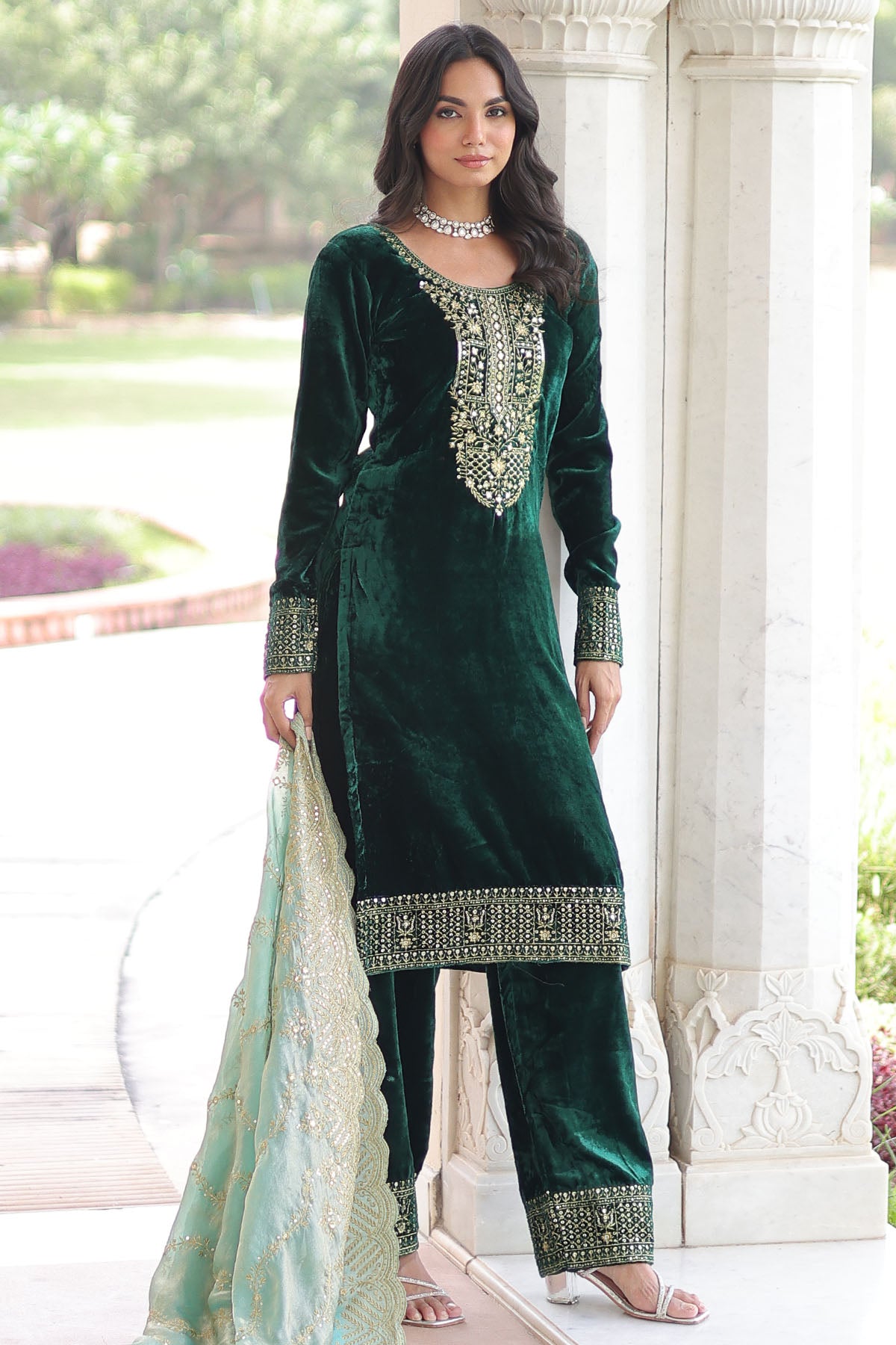 Green Sequins & Zari Kurta Set