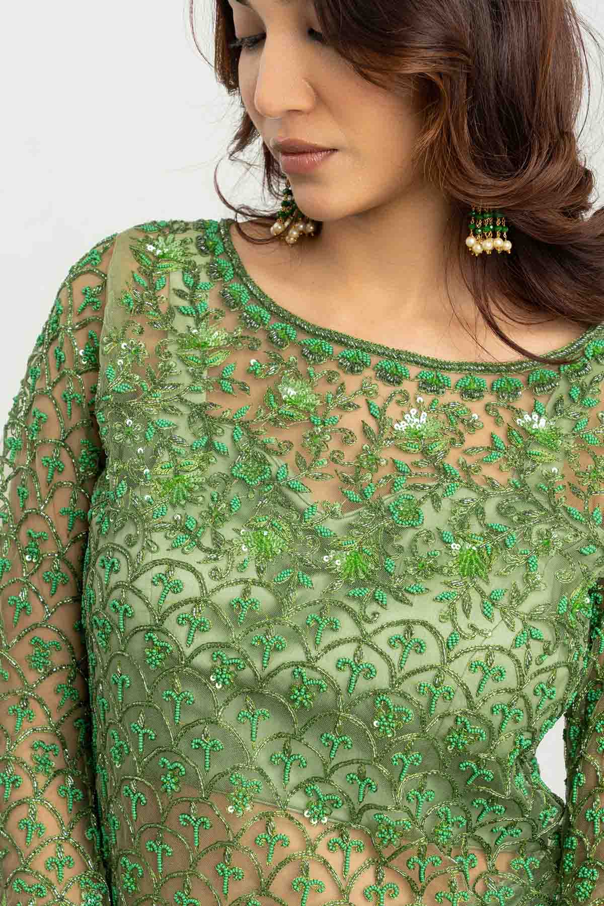 Green Sheer Indo-Western Set