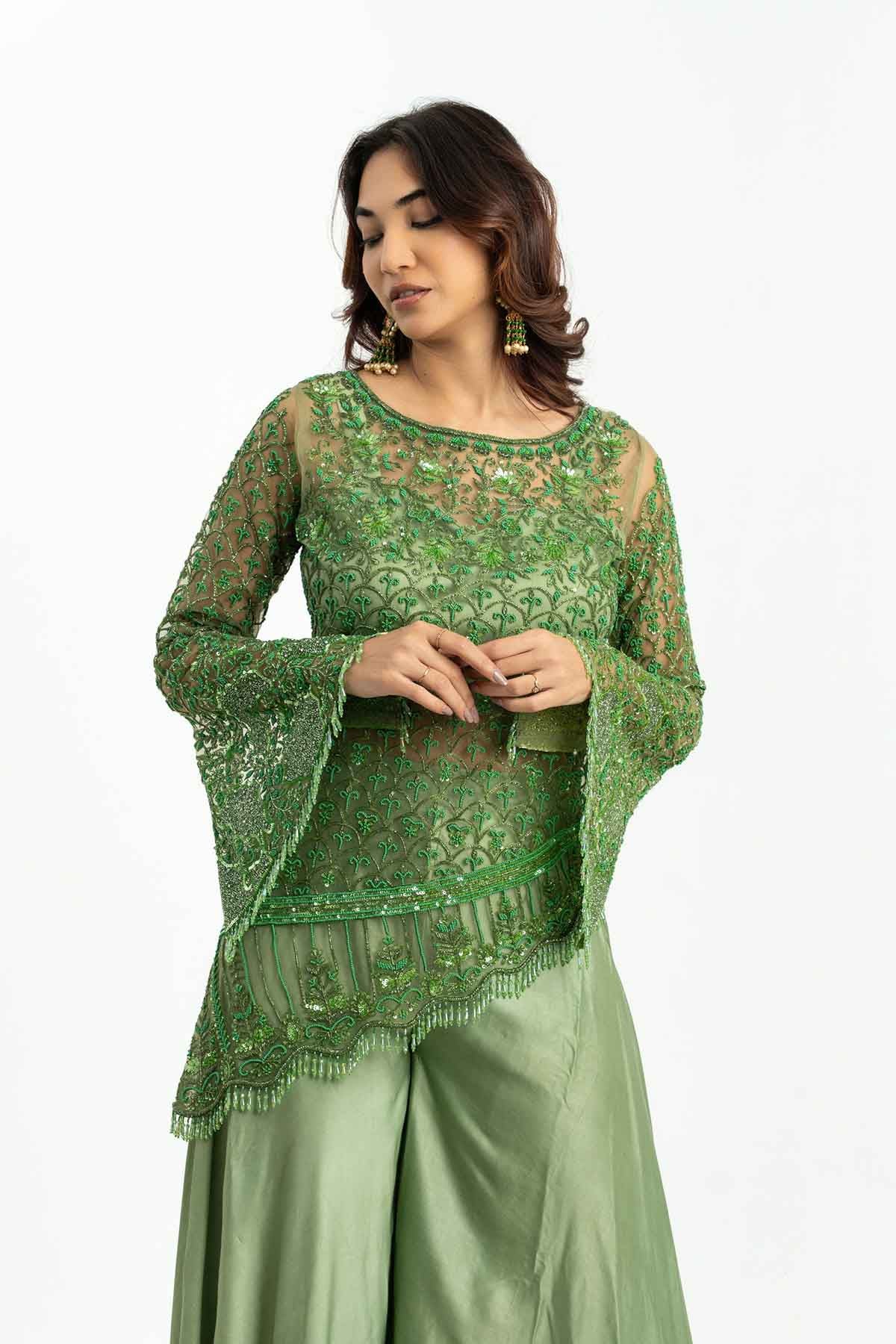 Green Sheer Indo-Western Set