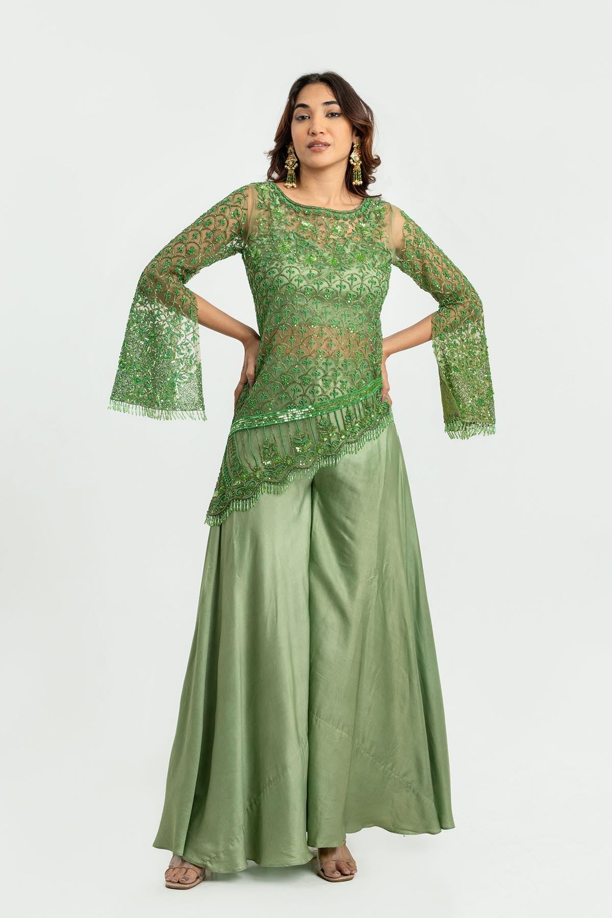 Buy Green Sheer Indo-Western Set Online