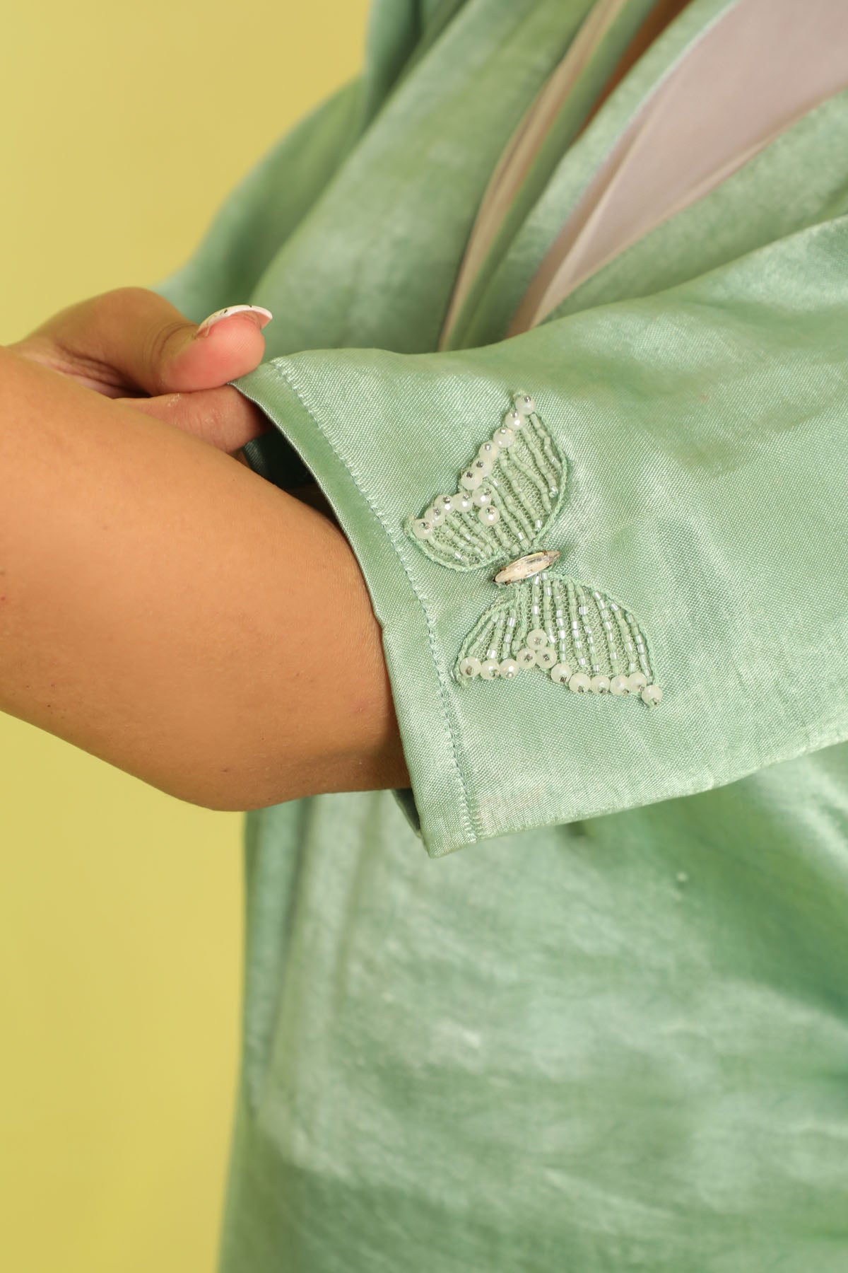 Green Sheer Neck Kurta & Pants