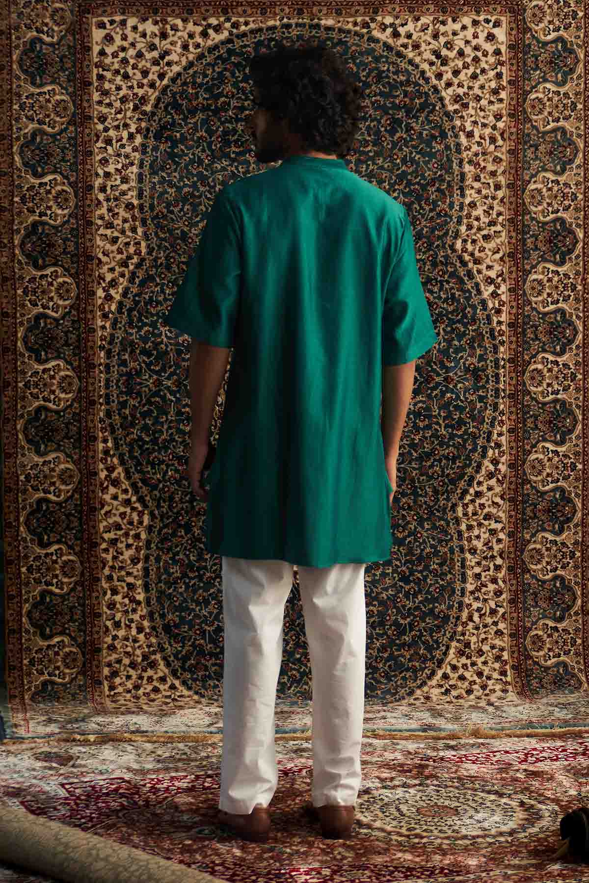 Green Short Sleeves Kurta Set