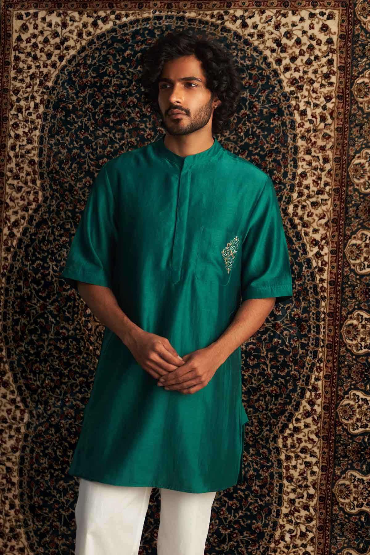 Green Short Sleeves Kurta Set