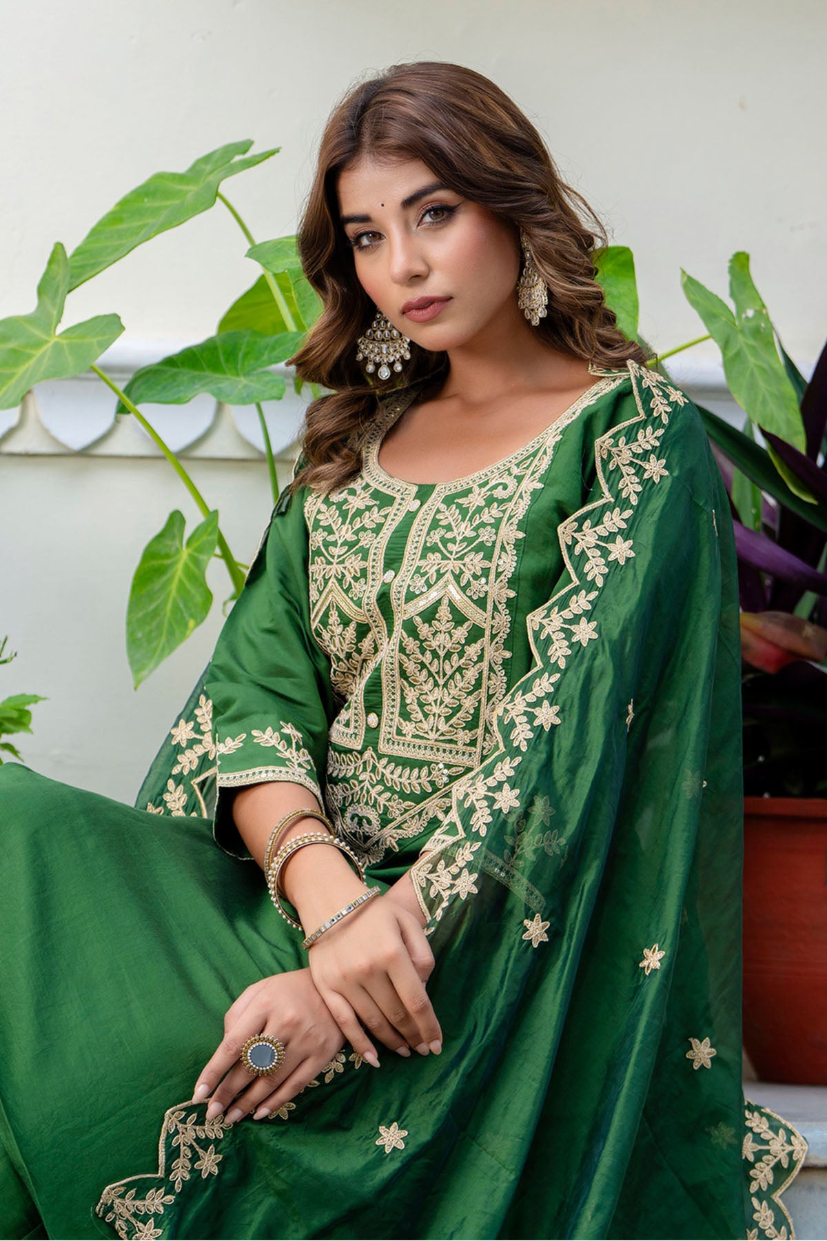 Green Silk Blended Kurta Set