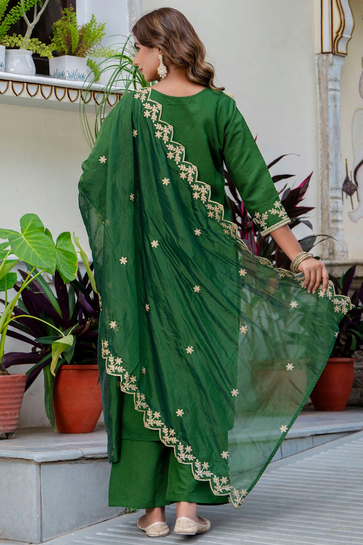 Green Silk Blended Kurta Set
