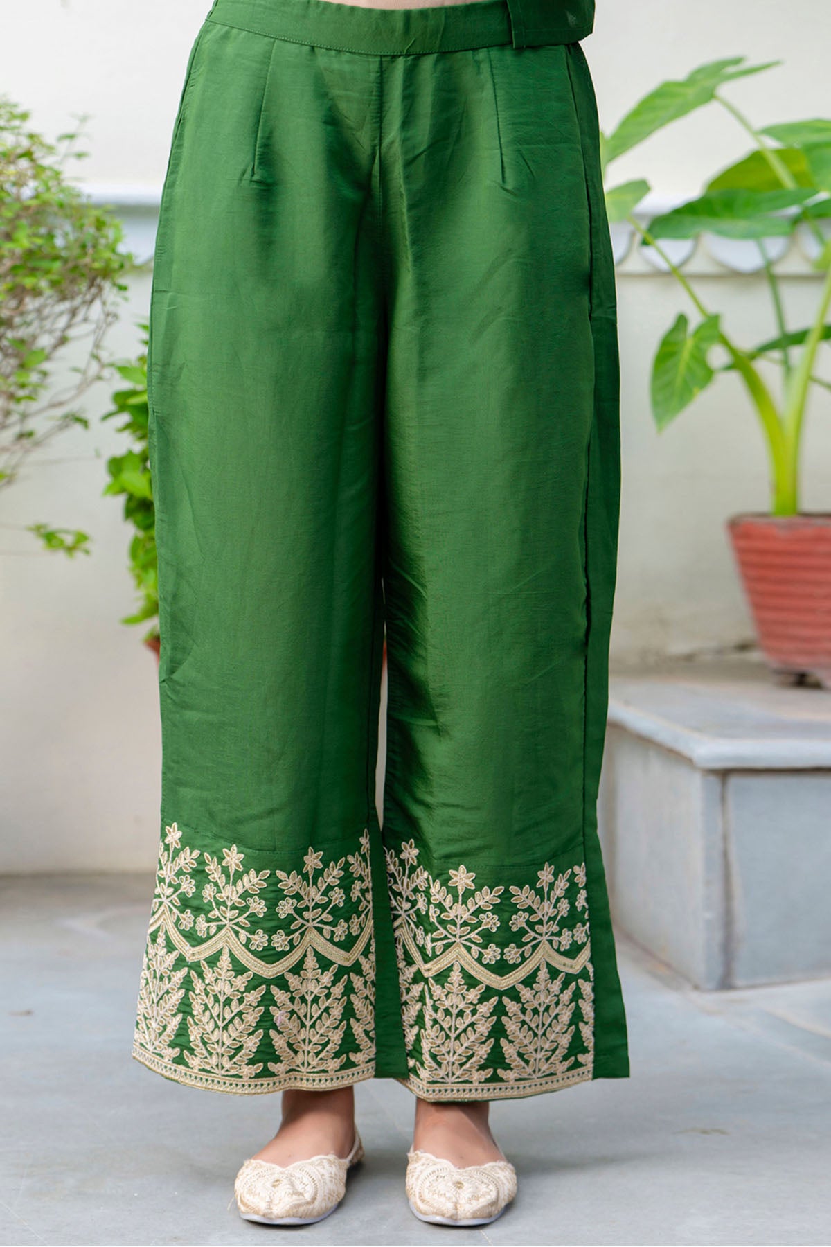 Green Silk Blended Kurta Set