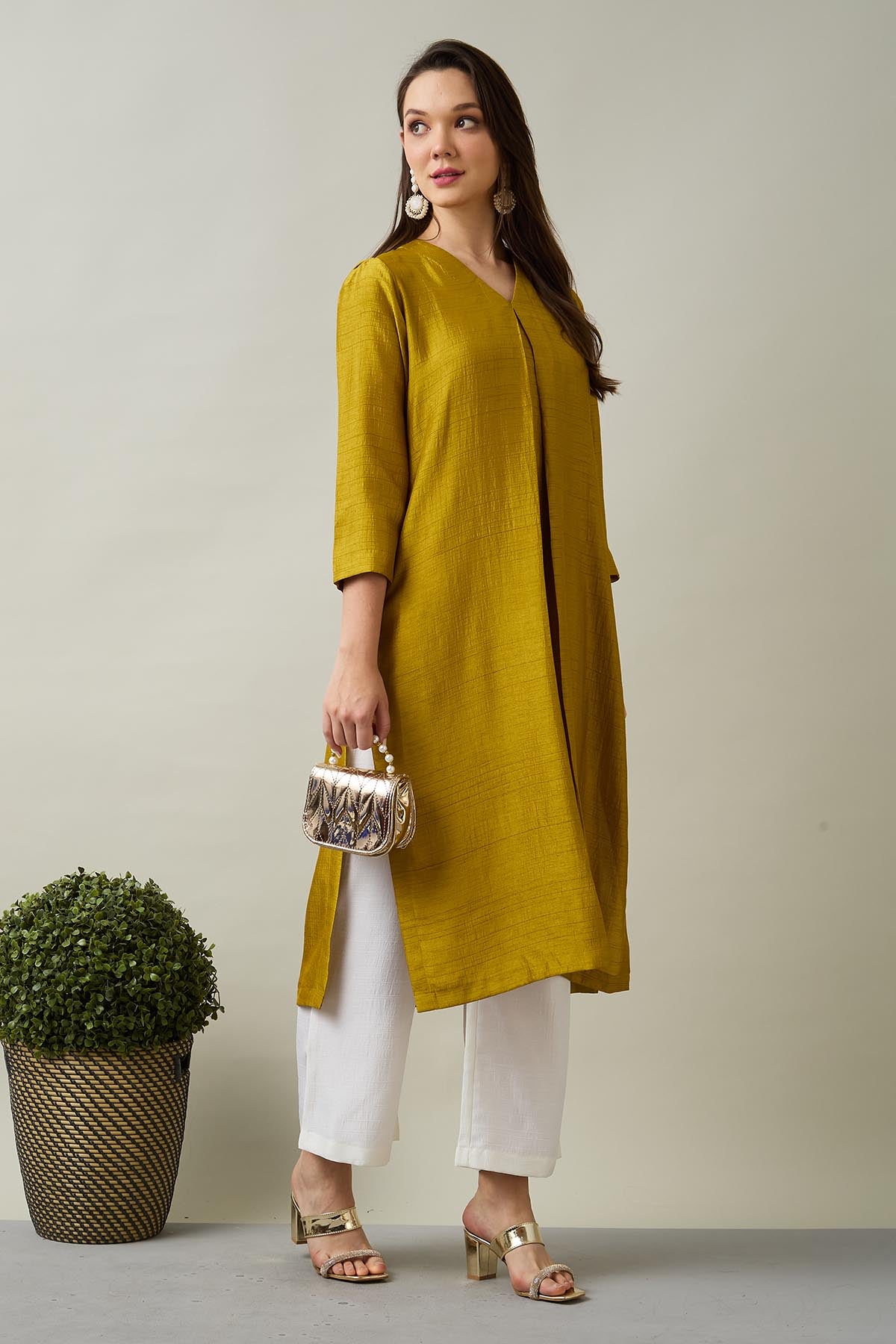 Green Silk Box Pleat Kurta Set