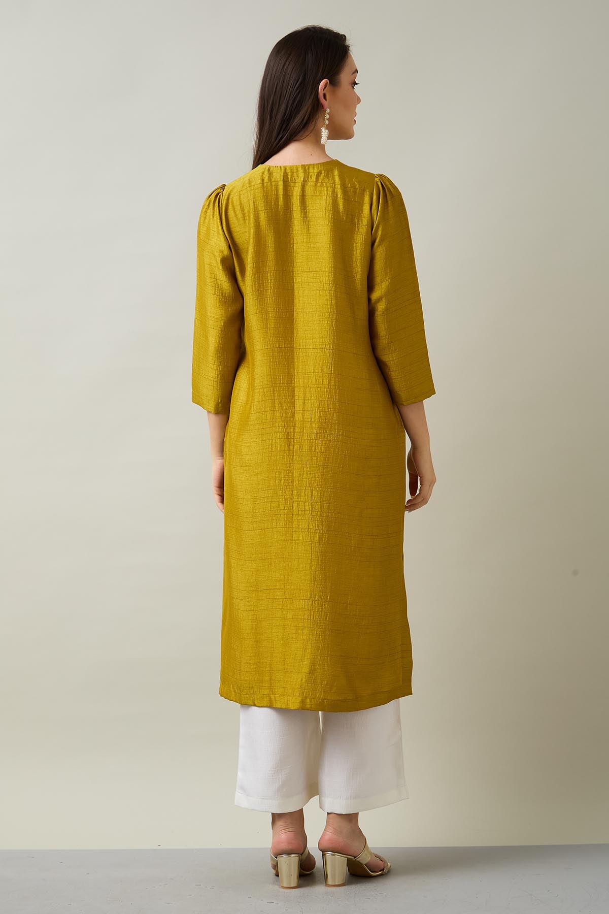 Green Silk Box Pleat Kurta Set