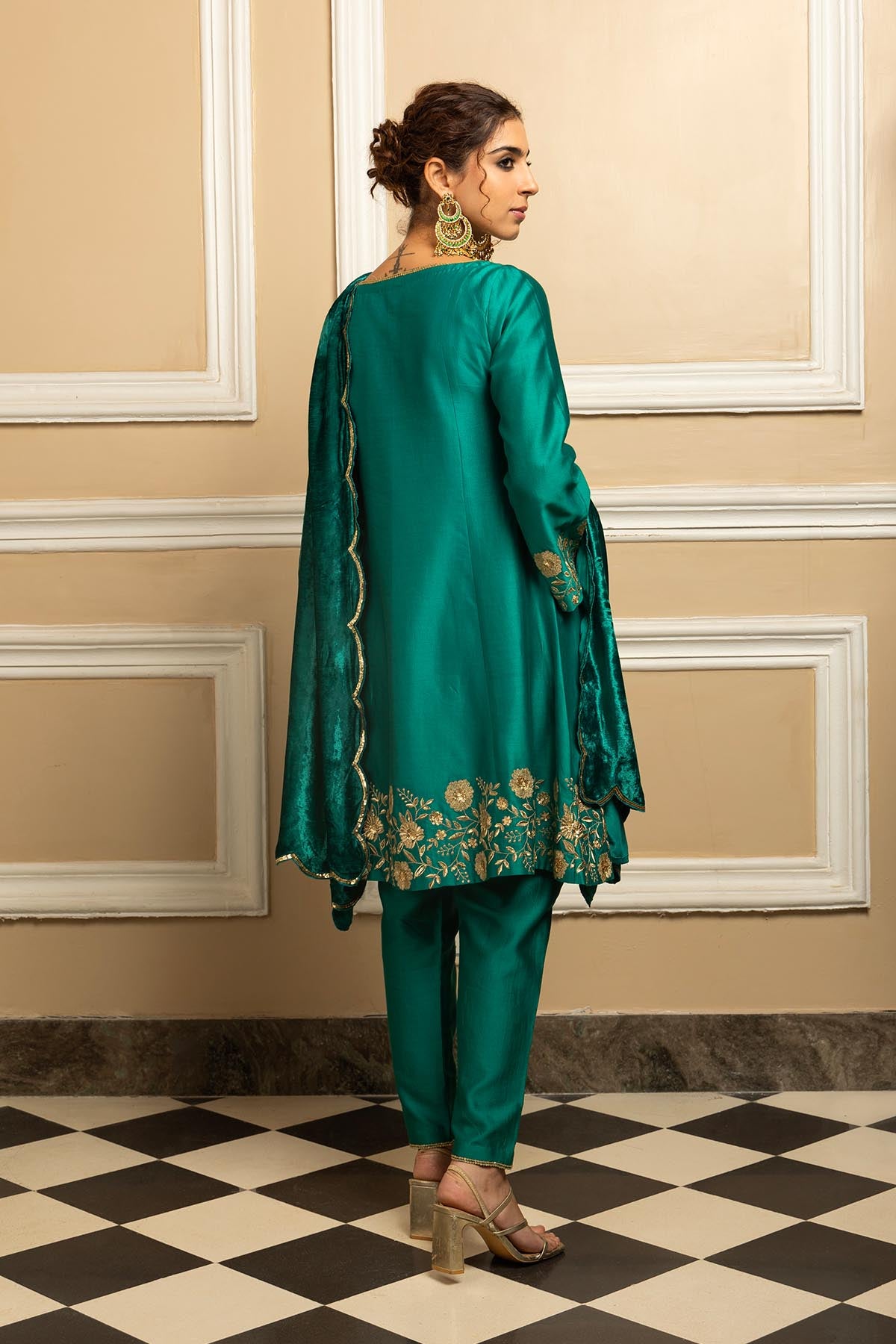 Green Silk Chanderi Kurta Set
