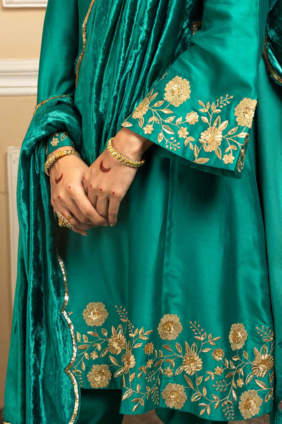 Green Silk Chanderi Kurta Set