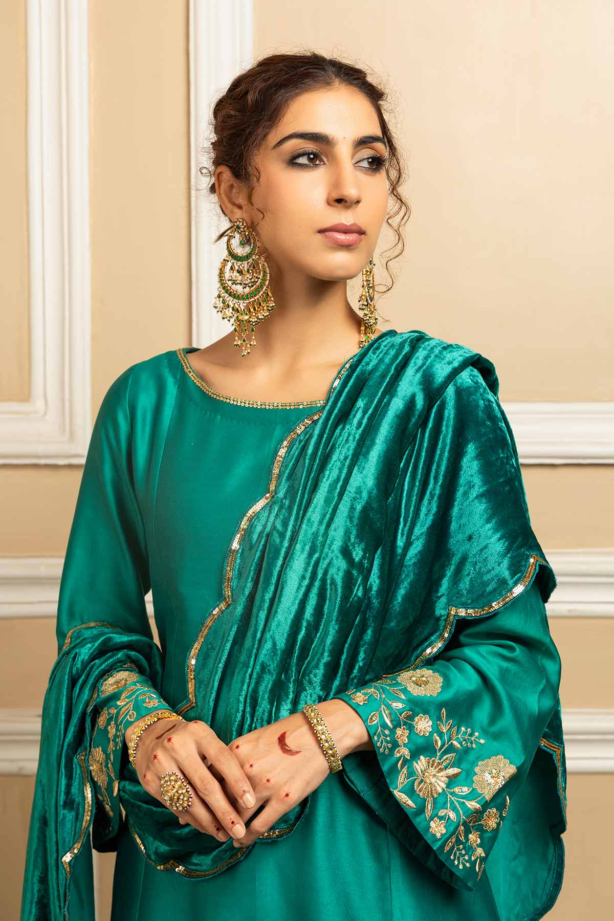 Green Silk Chanderi Kurta Set