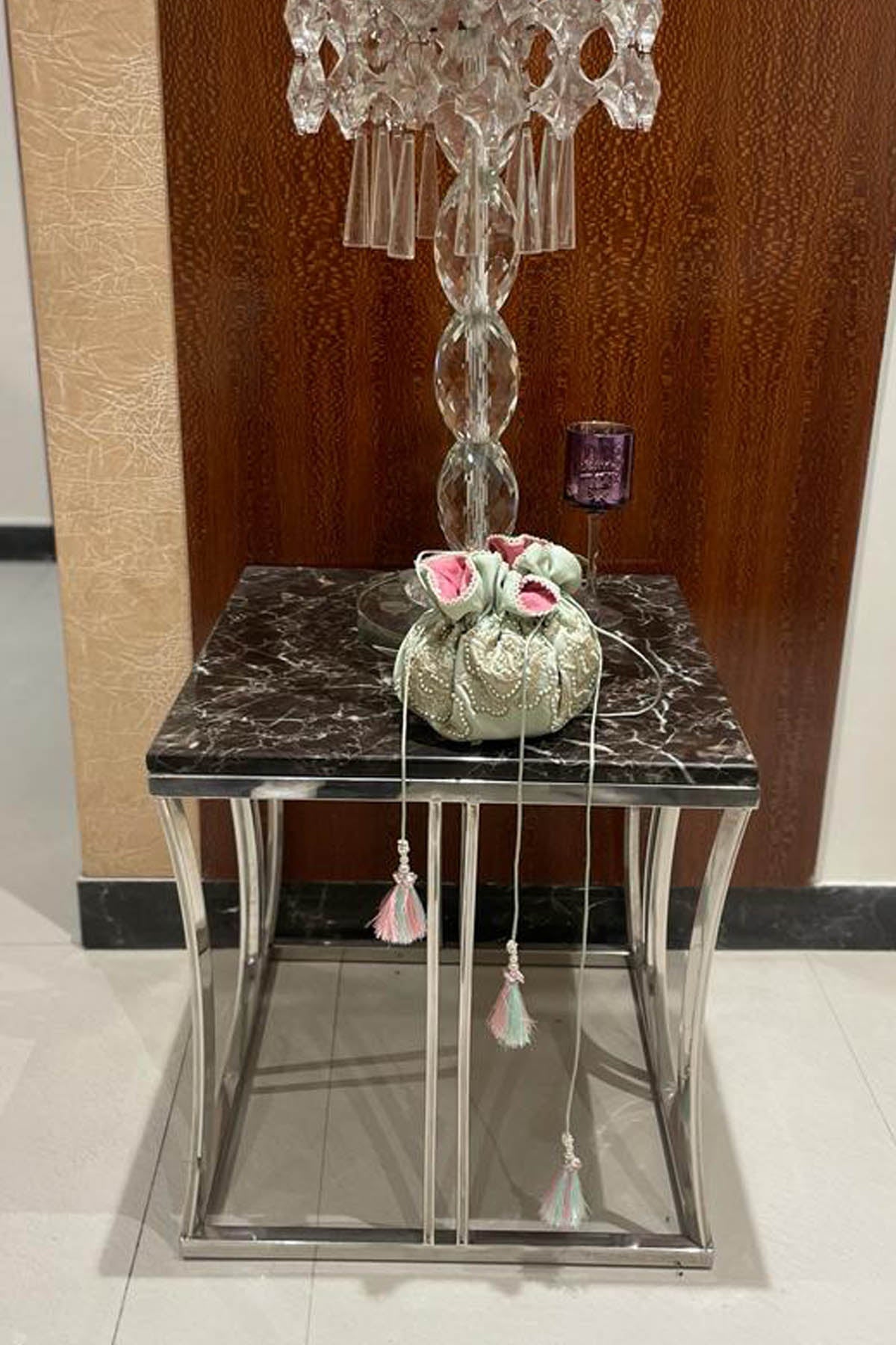 Ajiesh Oberoi Green Silk Embroidered Potli Accessories online at ScrollnShops