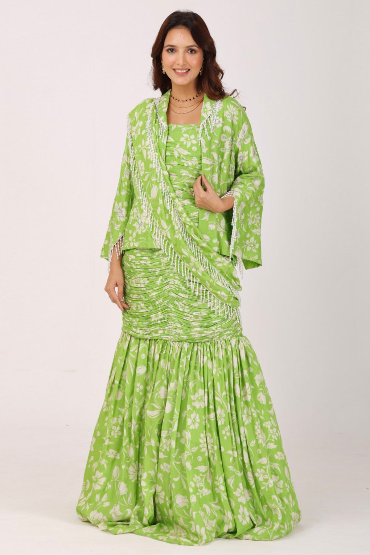 Buy Green Silk Embroidered Saree for women by Namita Sharma Designer online available at scrollnshops