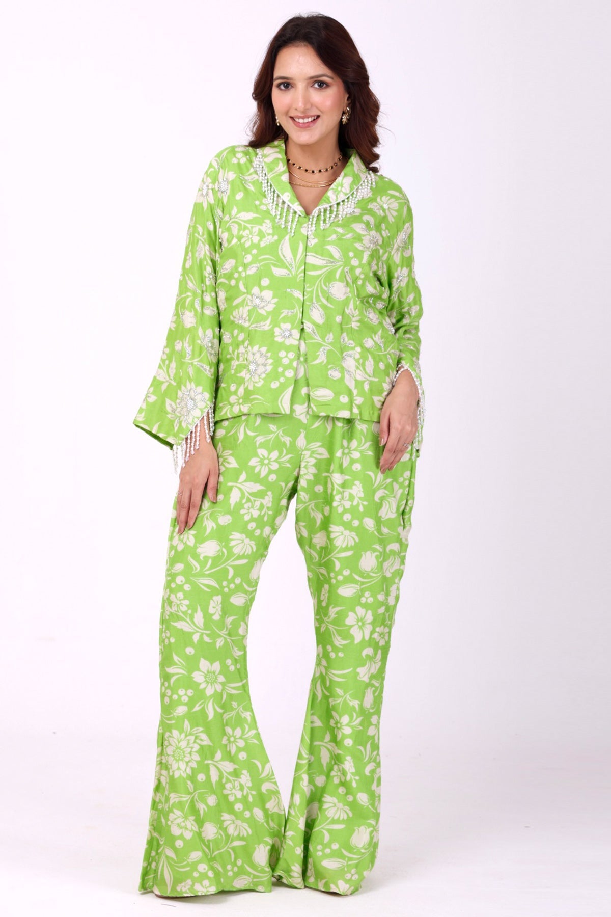 Buy Green Silk Floral Co-ord Set for women by Namita Sharma Designer online available at scrollnshops