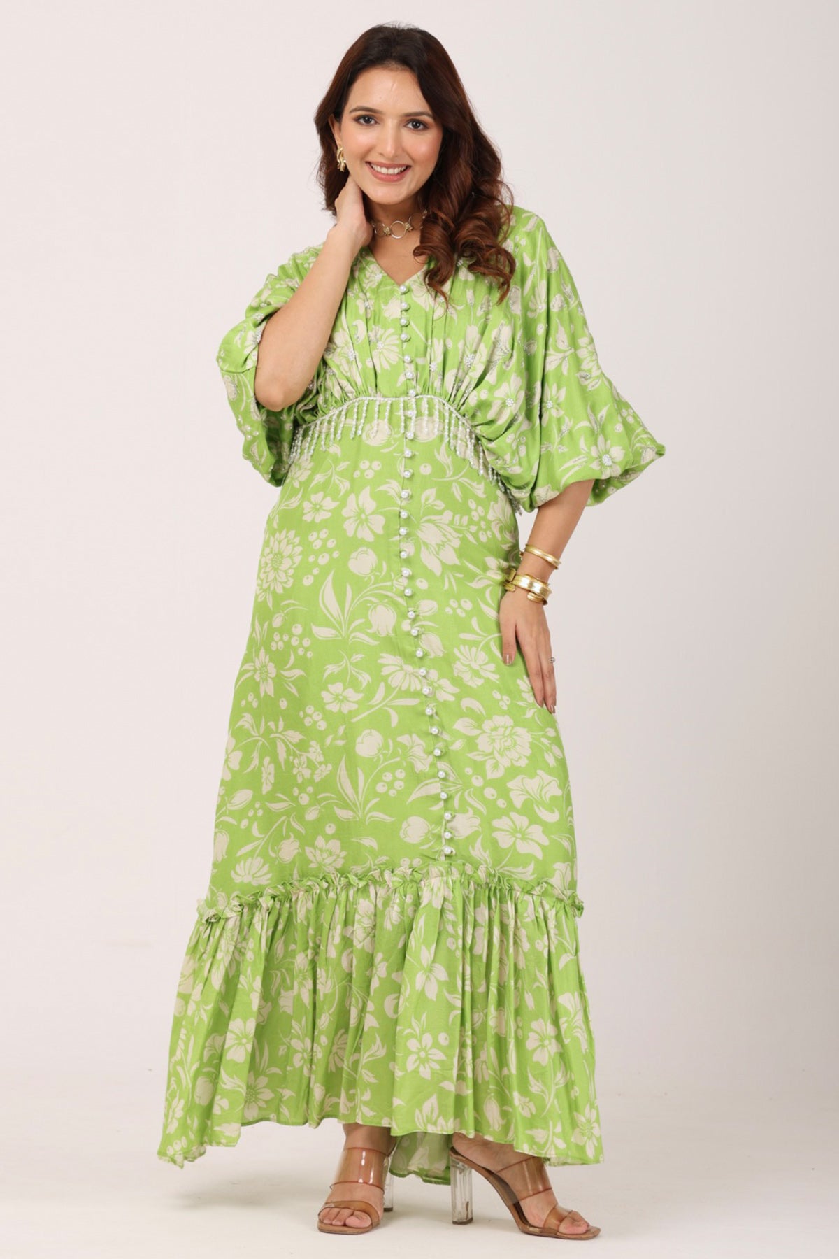 Buy Green Silk Floral Printed Dress for women by Namita Sharma Designer online available at scrollnshops