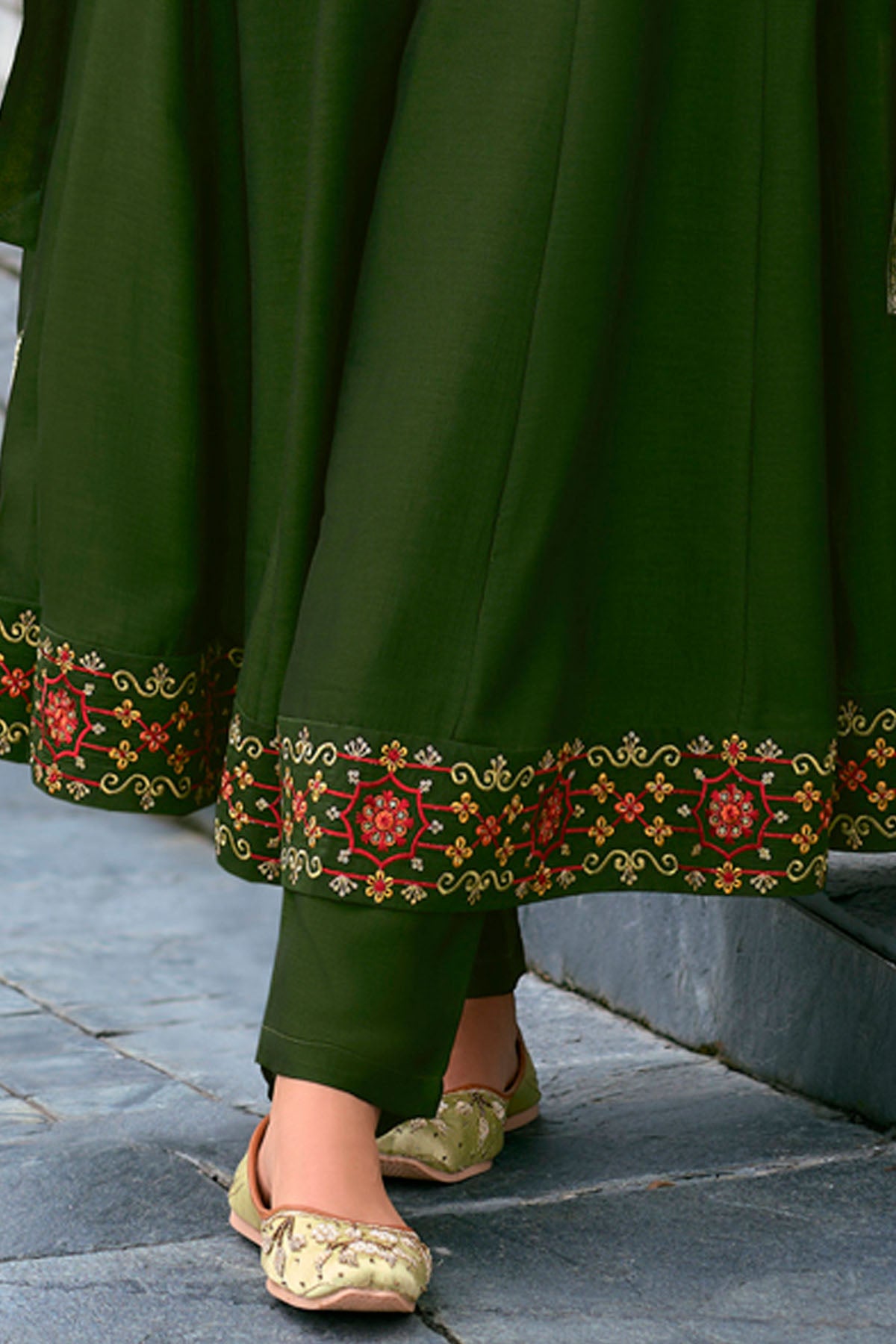 Green Silk Hand Work Kurta Set