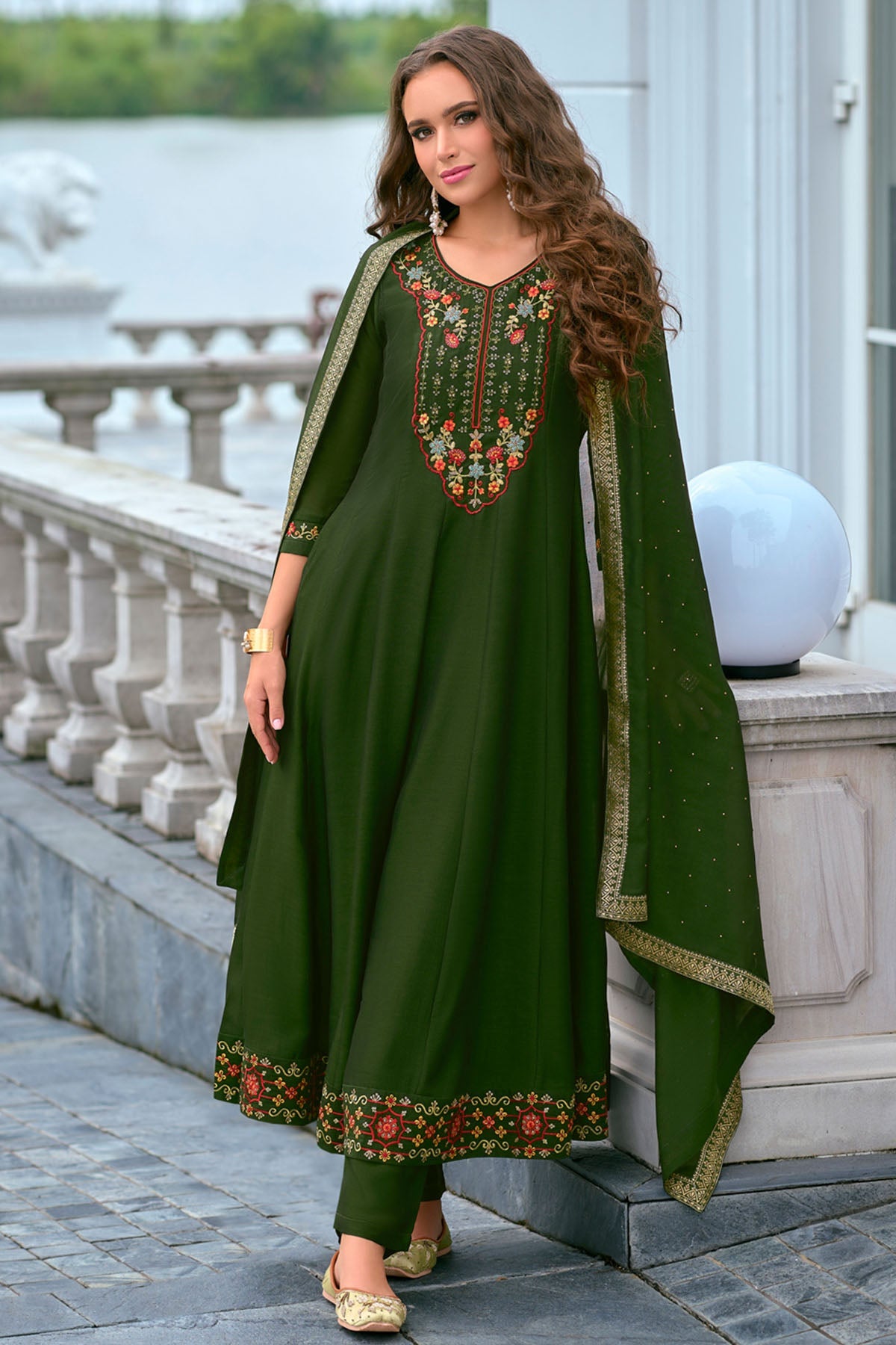 Buy Green Silk Hand Work Kurta Set for women by Aastha Fashion online available at scrollnshops