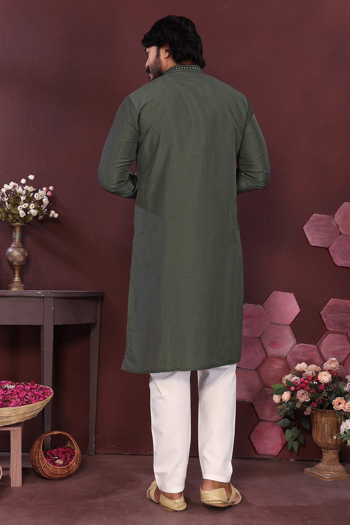 Green Silk Mirror Kurta & Pants
