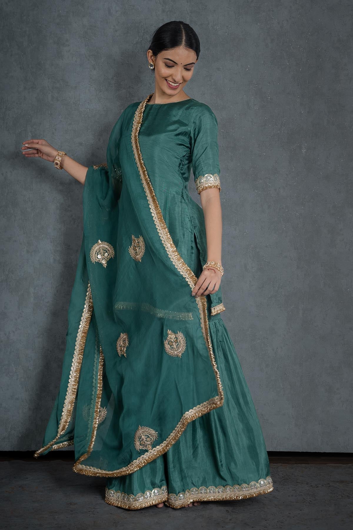 Buy Green Silk Organza Lace Dupatta by Shop Gulmohar for women online at ScrollnShops