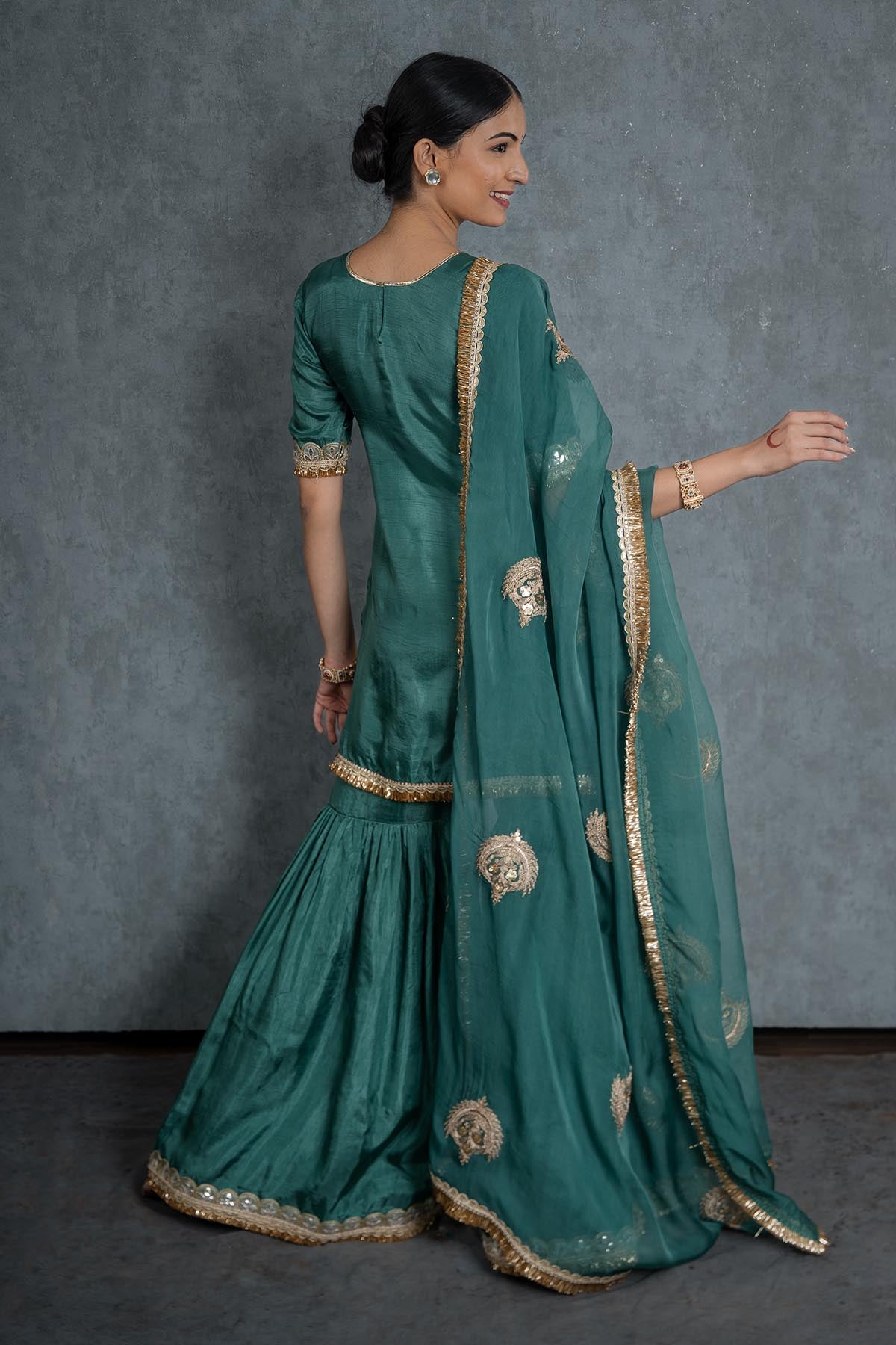 Green Silk Organza Lace Dupatta