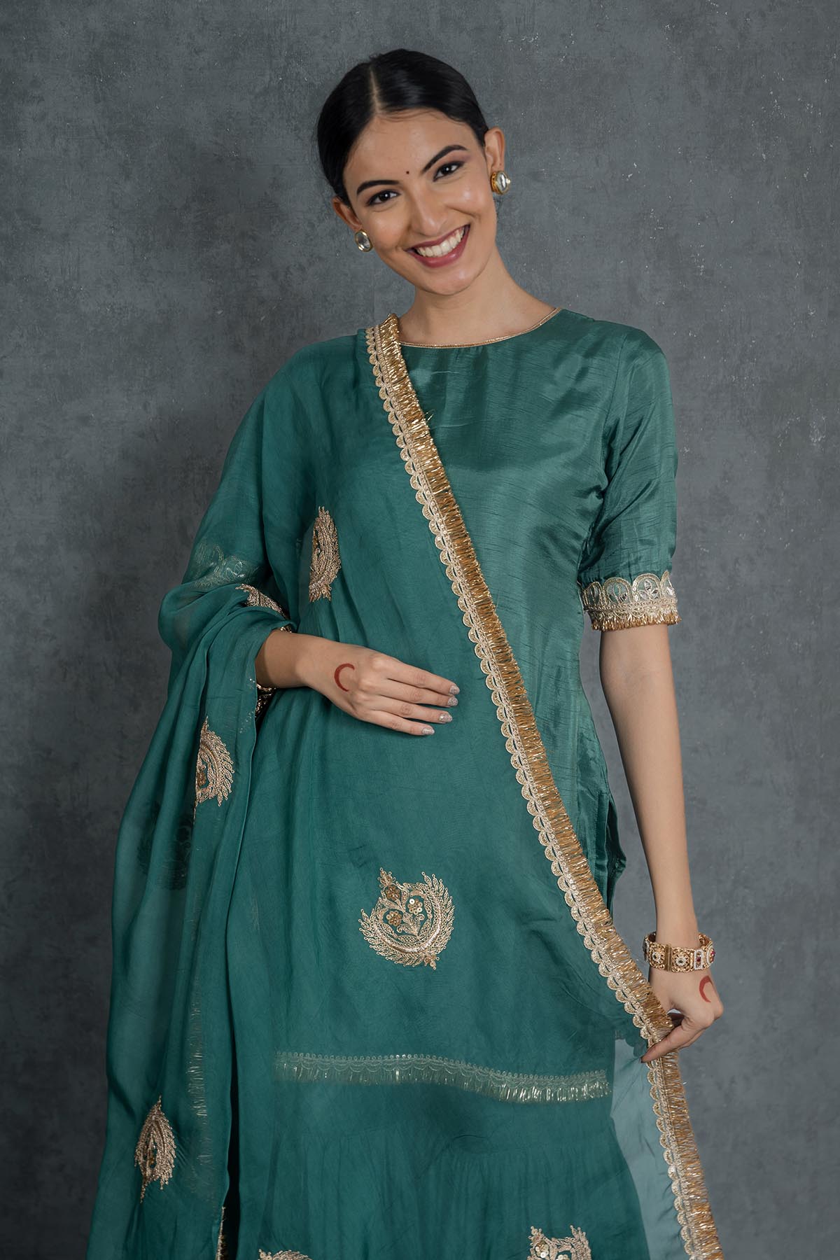 Green Silk Organza Lace Dupatta