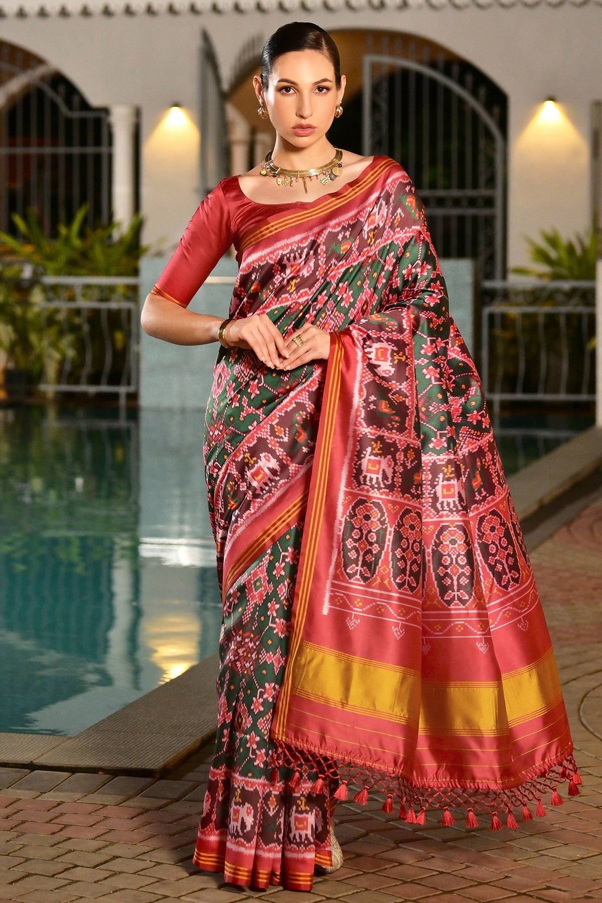 Buy Green Silk Patola Printed Saree for women by Lili Lala Designer online available at scrollnshops